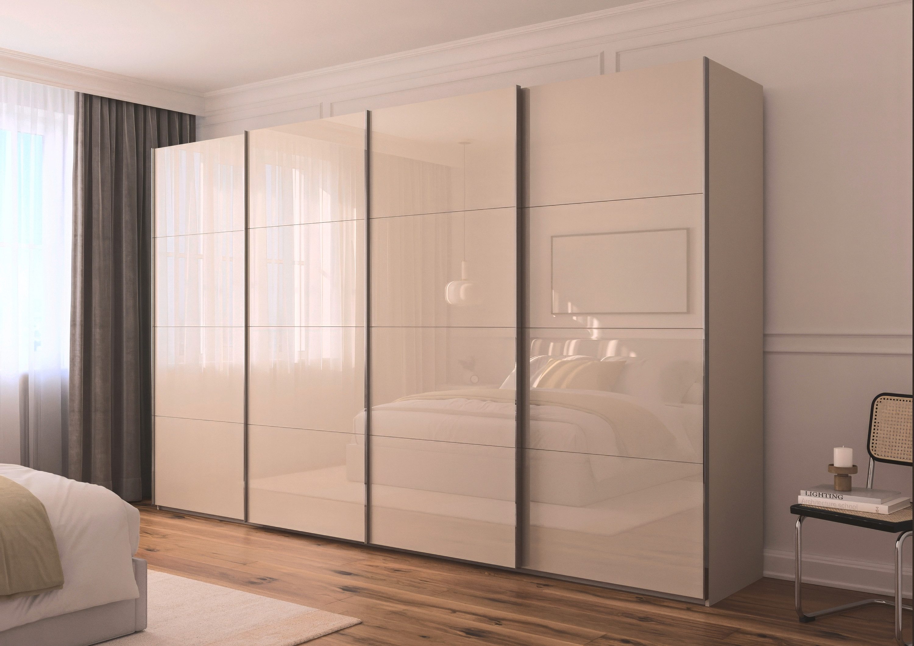 rauch Schuifdeurkast Kledingkast Kast Garderobe Slaapkamerkast SCALE-FYRA edel vierdelige deuren met glas-front veel kleuren made in germany