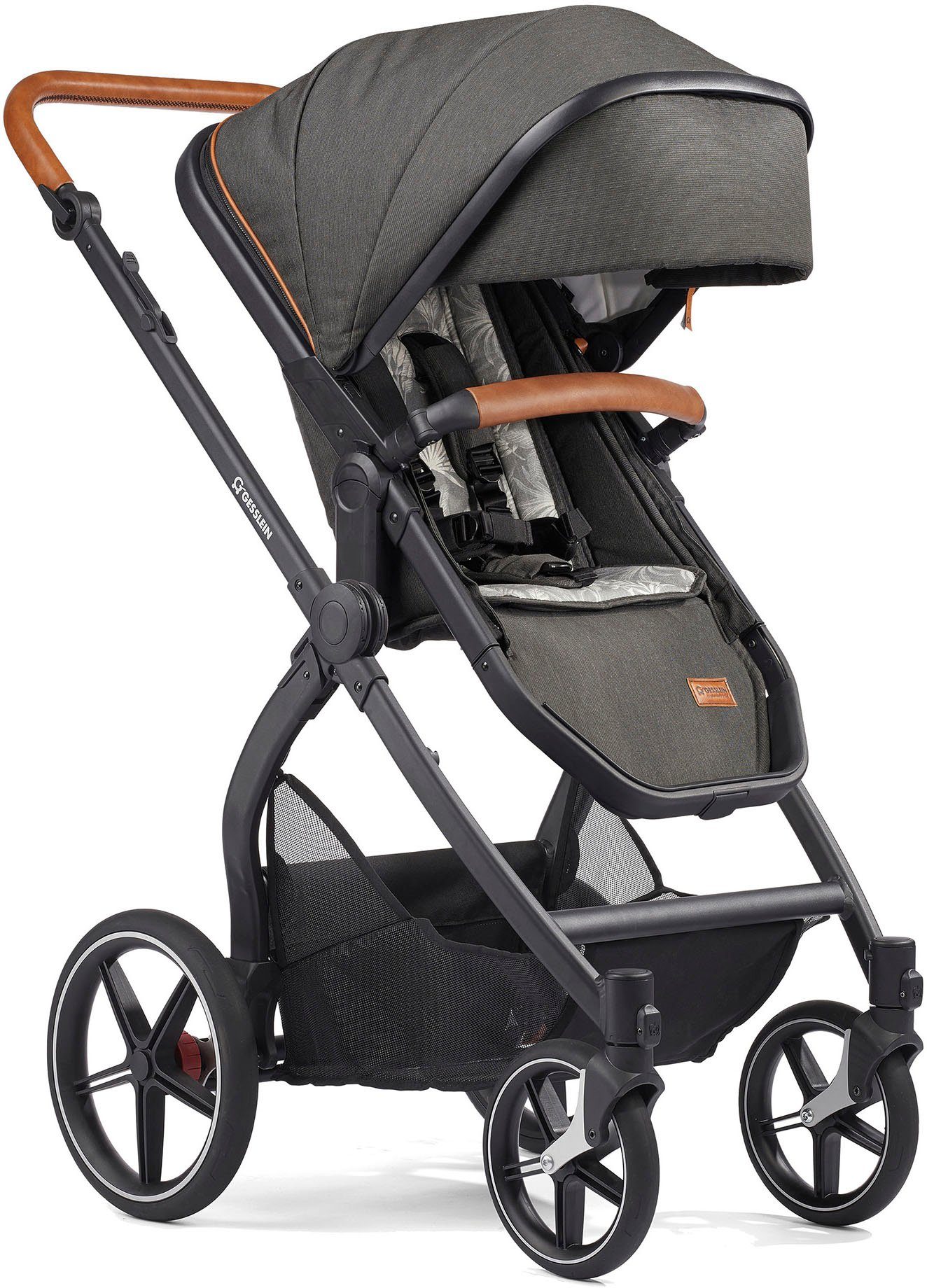 Gesslein Combi-kinderwagen FX4 Soft+ met opzetstuk Life, zwart/cognac, donker olijf