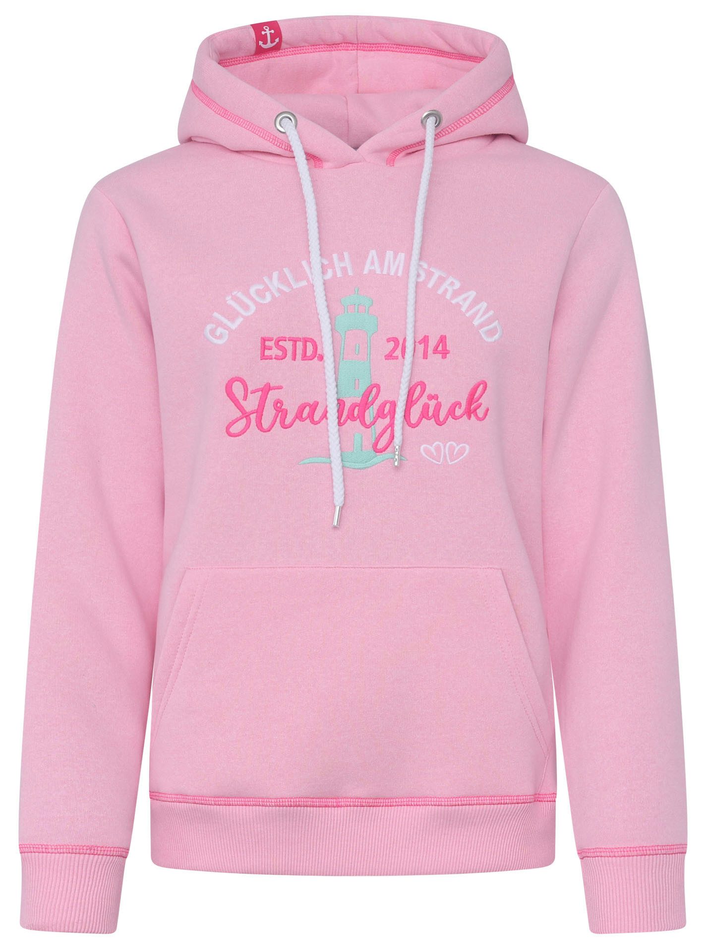 Zwillingsherz Hoodie Gelukkig op het strand met maritieme borduursel, kangoeroezakken