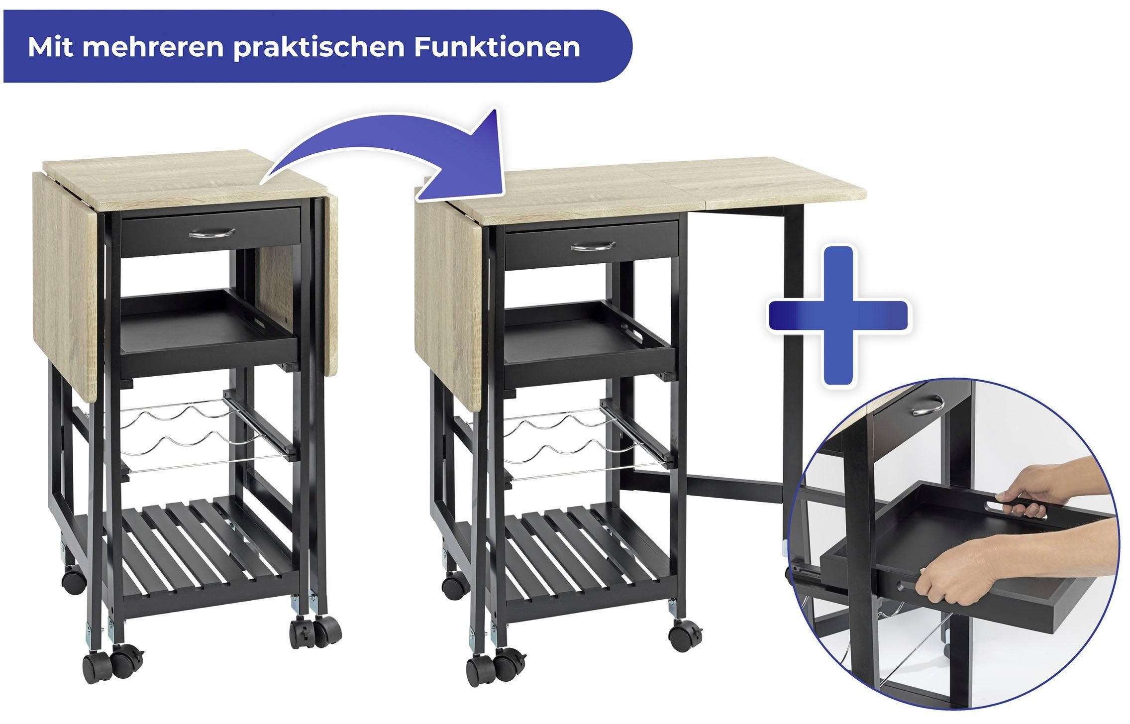 Maximex Keukentrolley met uitklapbare zijstukken, verrijdbaar