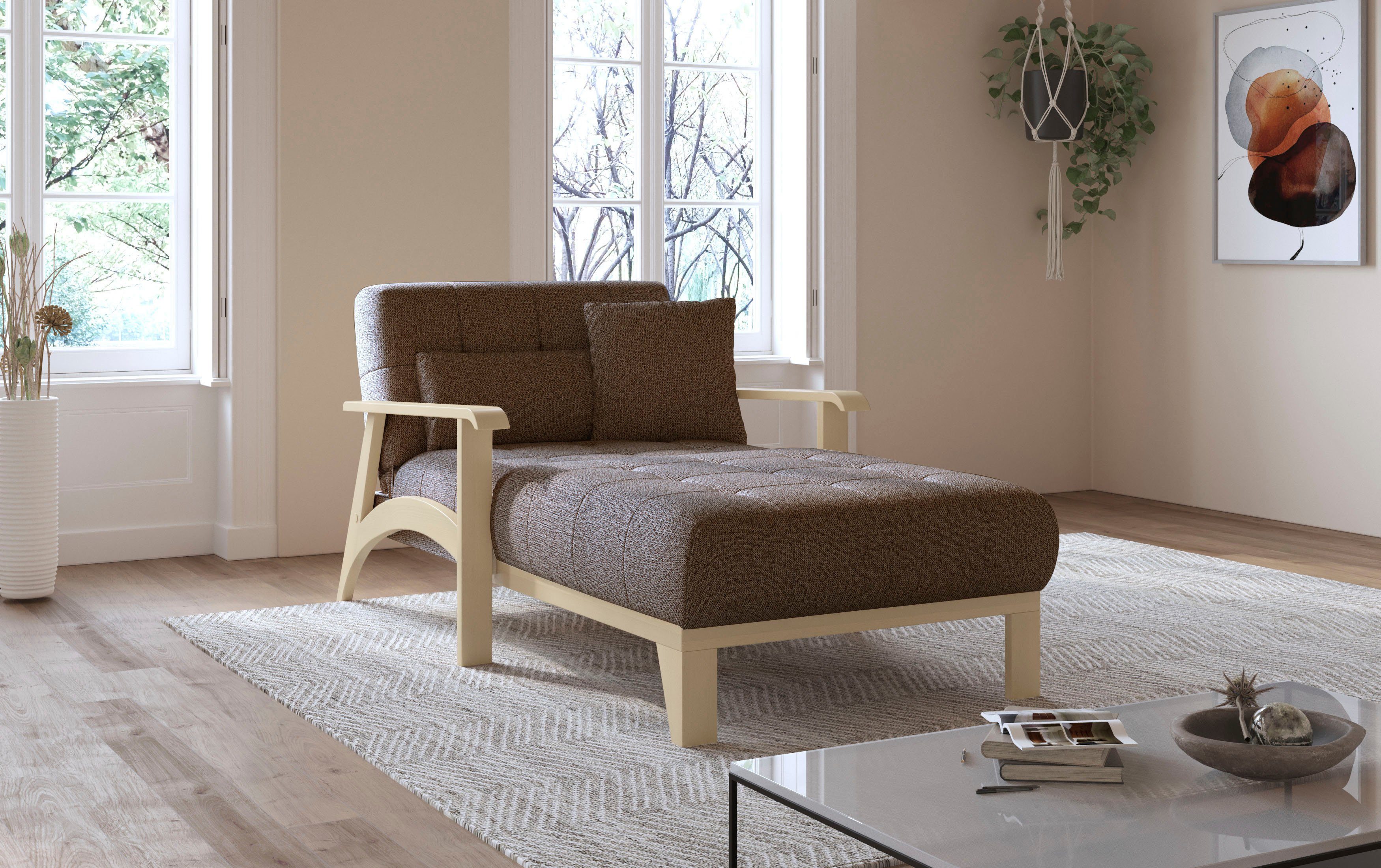 sit&more Récamier Billund Armleuningen van natuurlijk beukenhout, verschillende bekledingen en kleuren