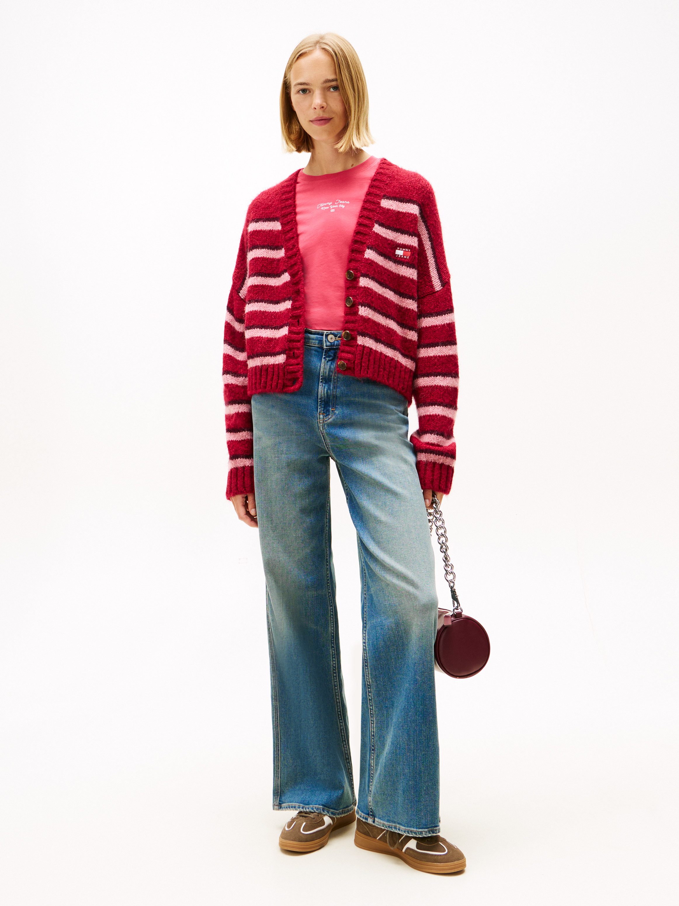 TOMMY JEANS Vest TJW BADGE STRIPE FLUFF CARDI EXT