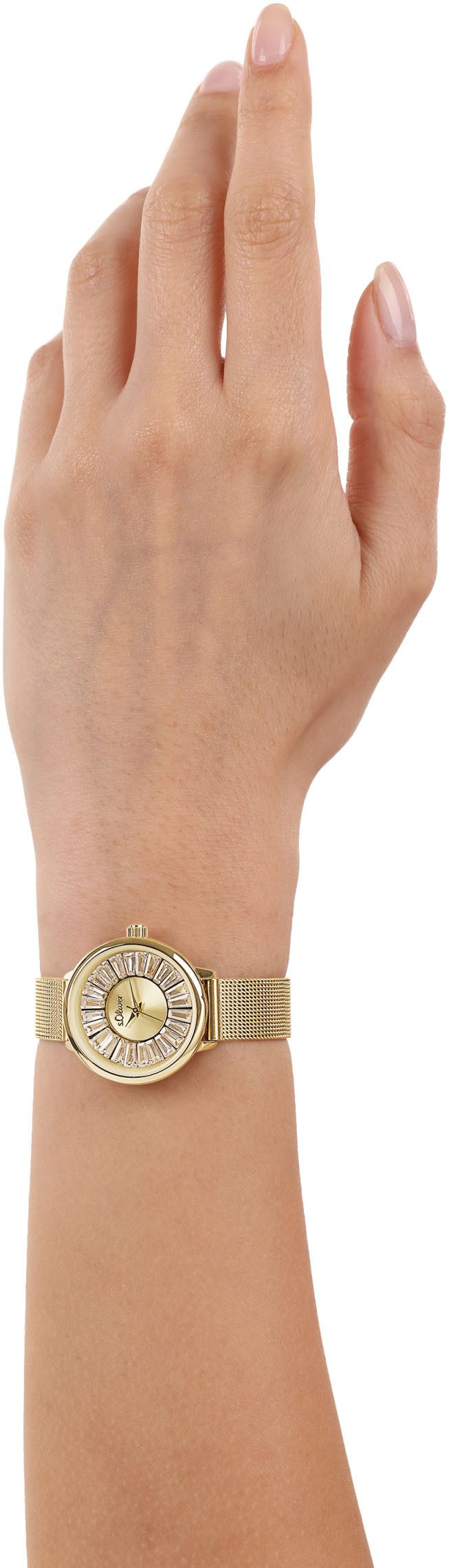 s.Oliver Kwartshorloge Horloge, dameshorloge, stalen band, glasstenen