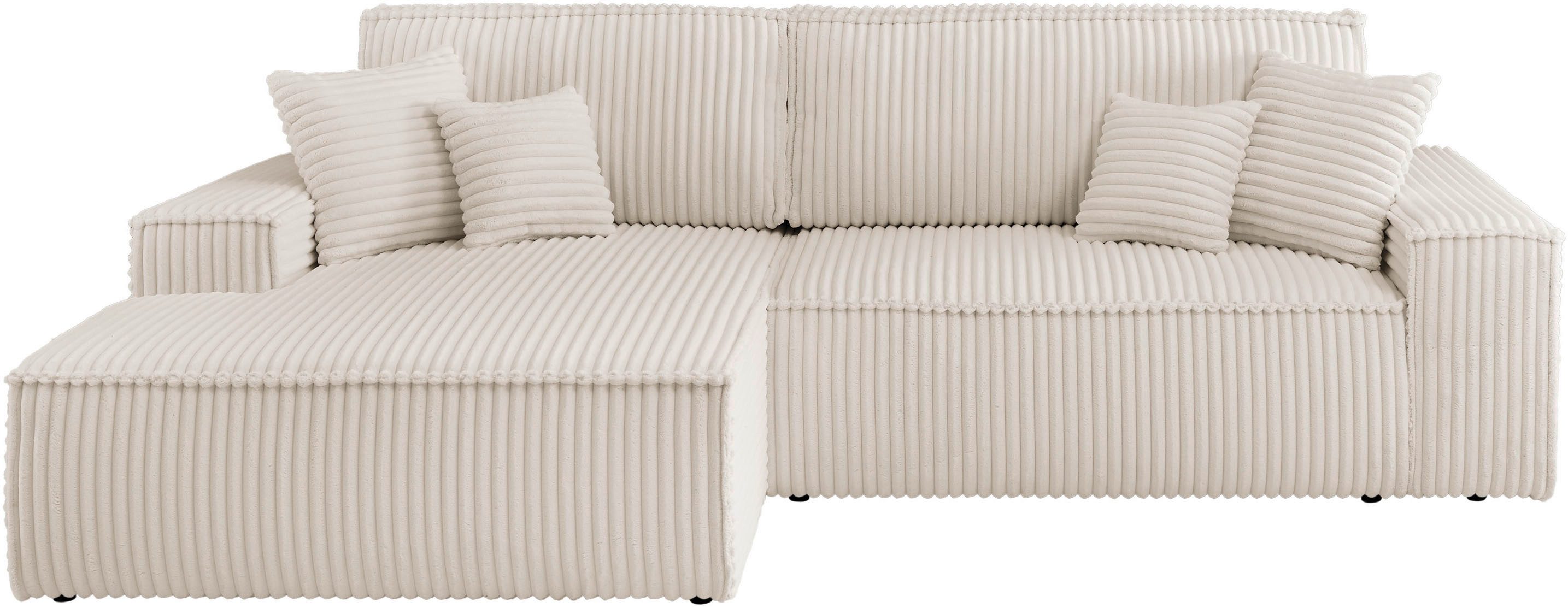 andas Hoekbank Finnley slaapbank 267 cm in Bouclé, fijne structuur en cord, L-vorm