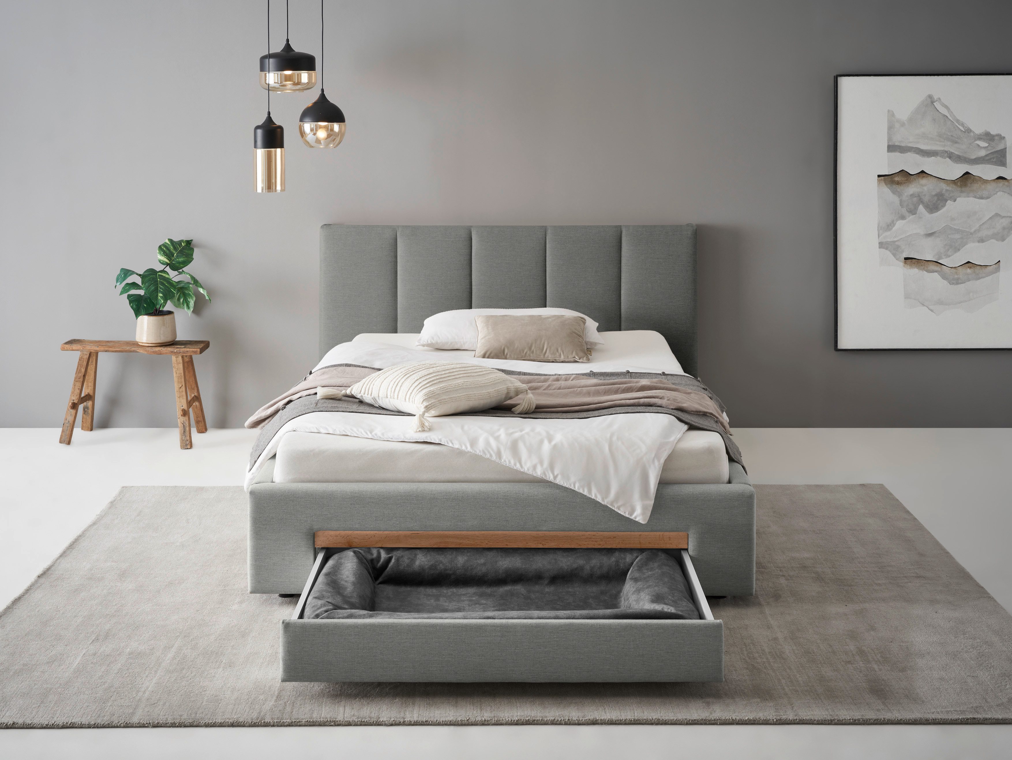 INOSIGN Gestoffeerd bed CiTY/GiRON, bedframe met bedlade, gestoffeerd opbergbed met hondenbed of opberglade, bekleding van corduroy of linnenlook