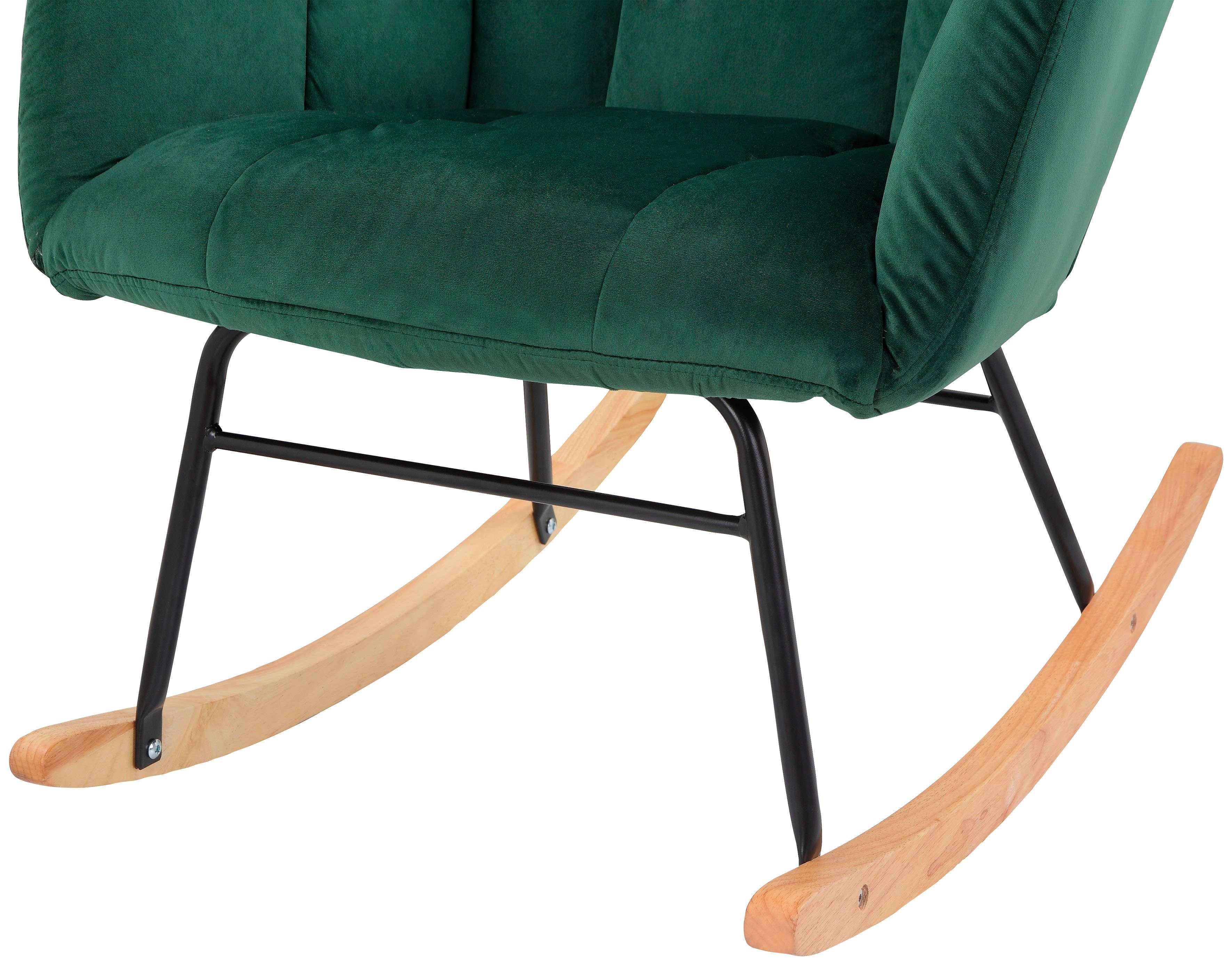 INOSIGN Schommelstoel Anika, ophaalstoel woonkamer met functie Zacht verdikte zitting en rugleuning, poten van metaal en hout, zithoogte 48 cm (1 stuk)