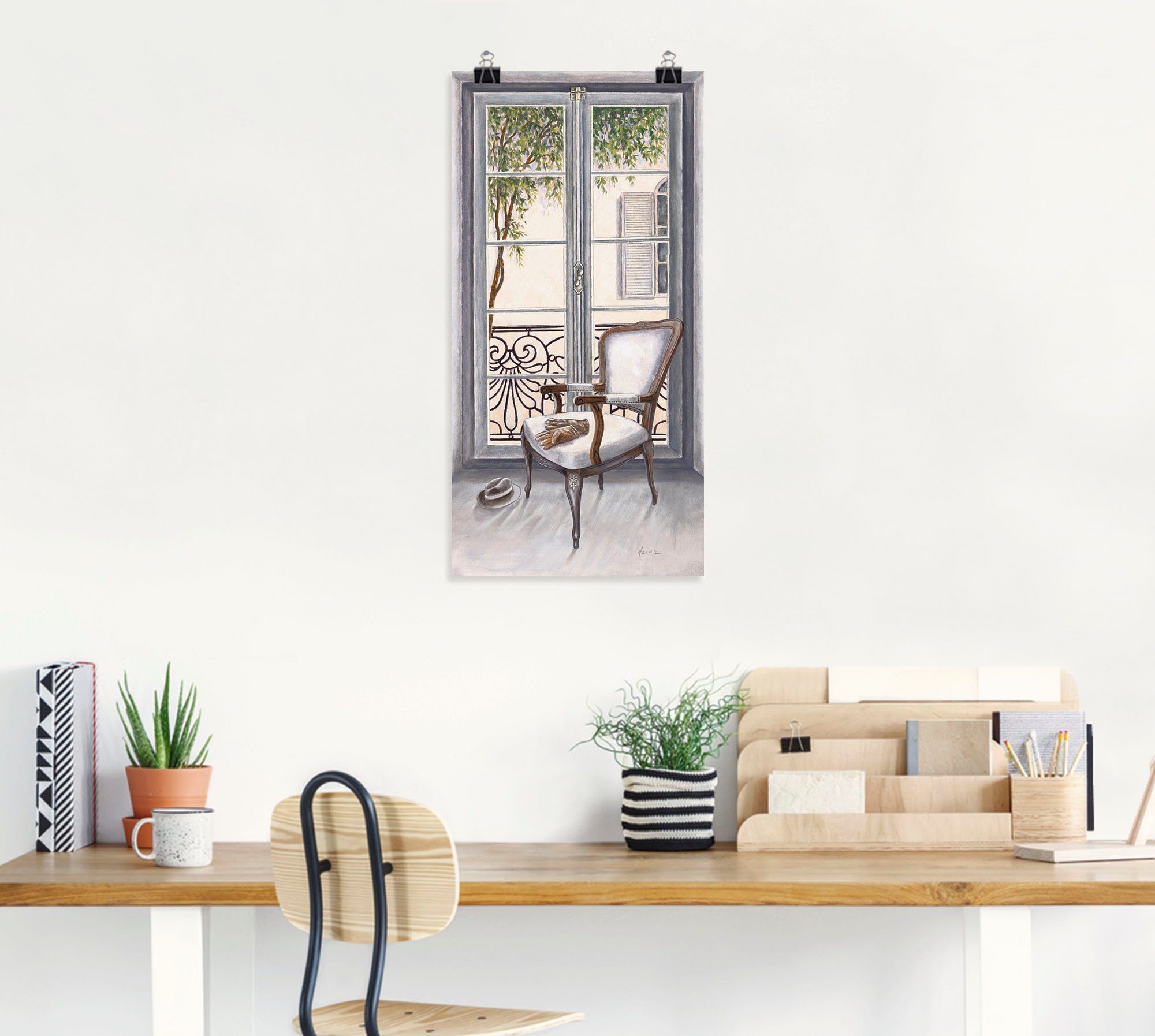 Artland Artprint Fauteuil voor een raam als artprint van aluminium, artprint voor buiten, artprint op linnen, poster, muursticker