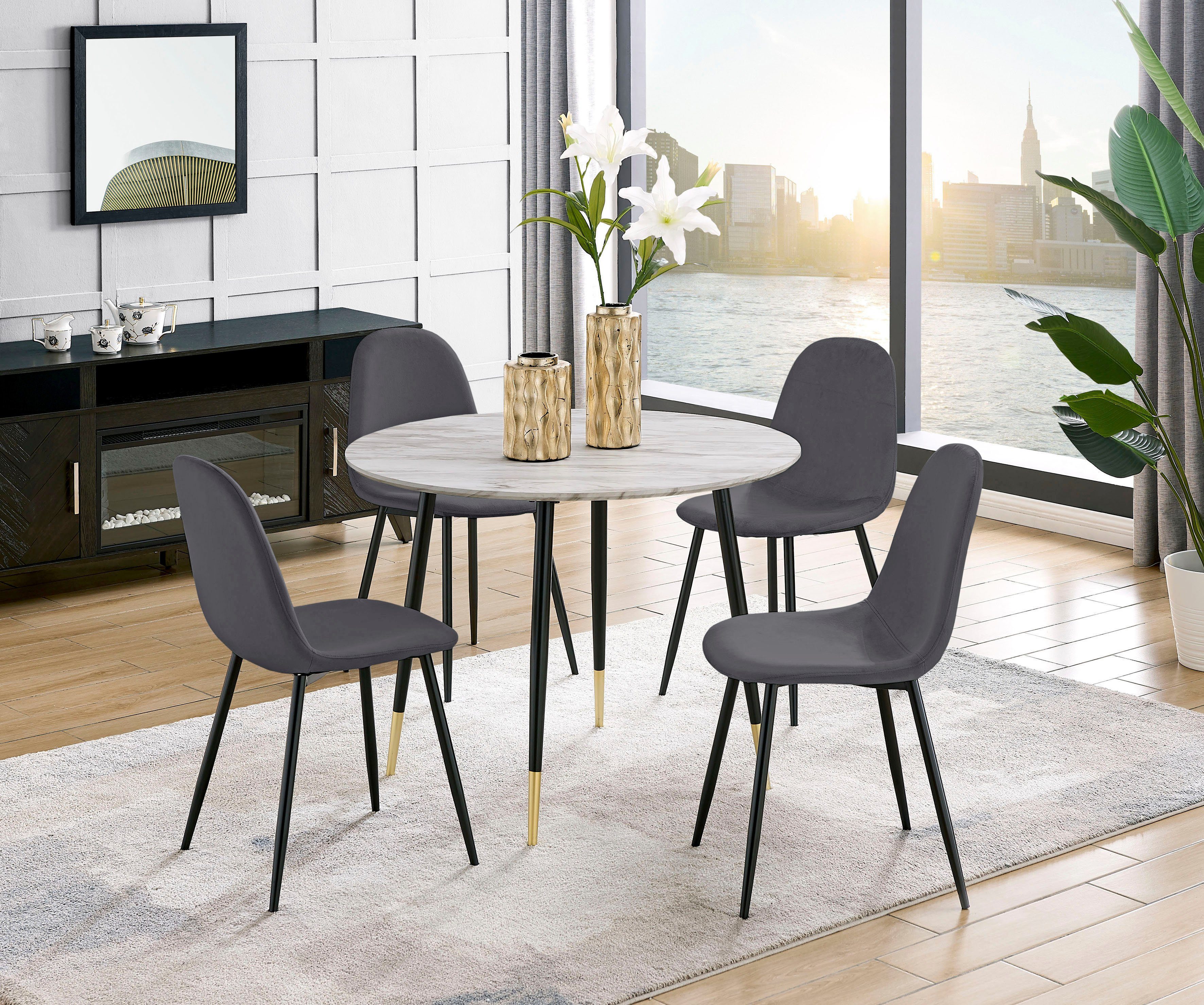 Leonique Eethoek Eadwine, TOPSELLER! Zitgroep eettafel plus 4 eetkamerstoelen (set, 5-delig)