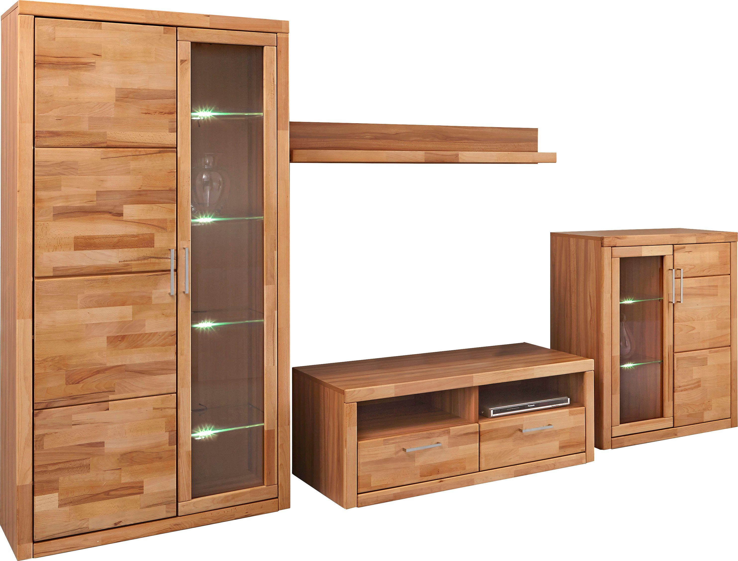 Home affaire Wandmeubel Logo, fronten massief hout, lichaam houtvezelplaat, veel opbergruimte (set, 4-delig)