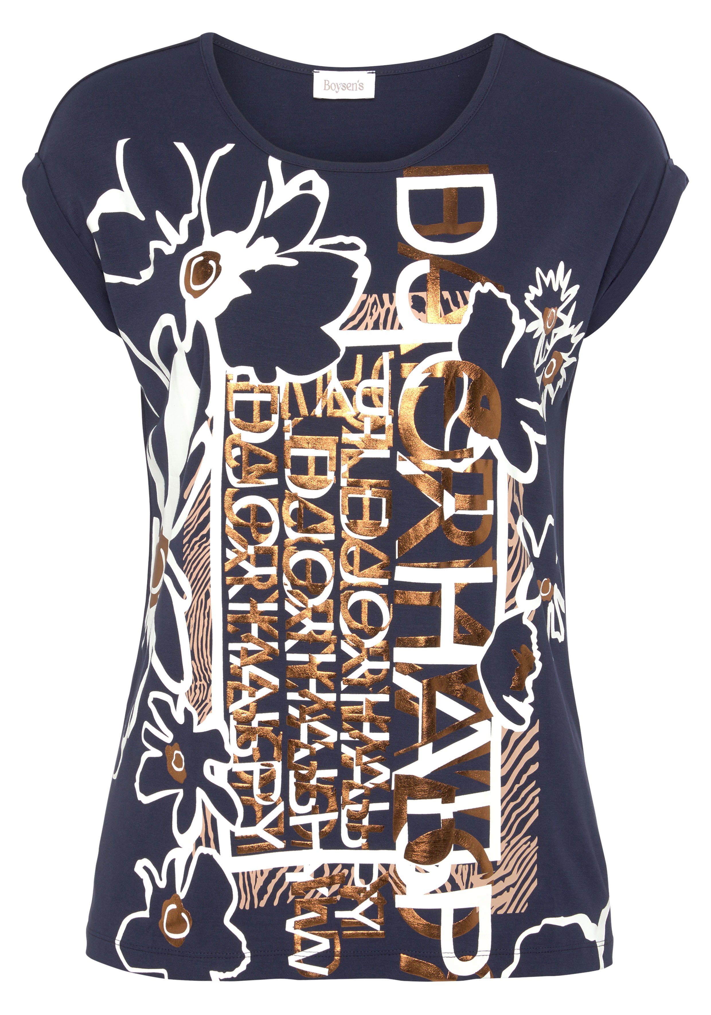 Boysen's Shirt met ronde hals met grote print op de voorkant met bronzen elementen nieuwe collectie