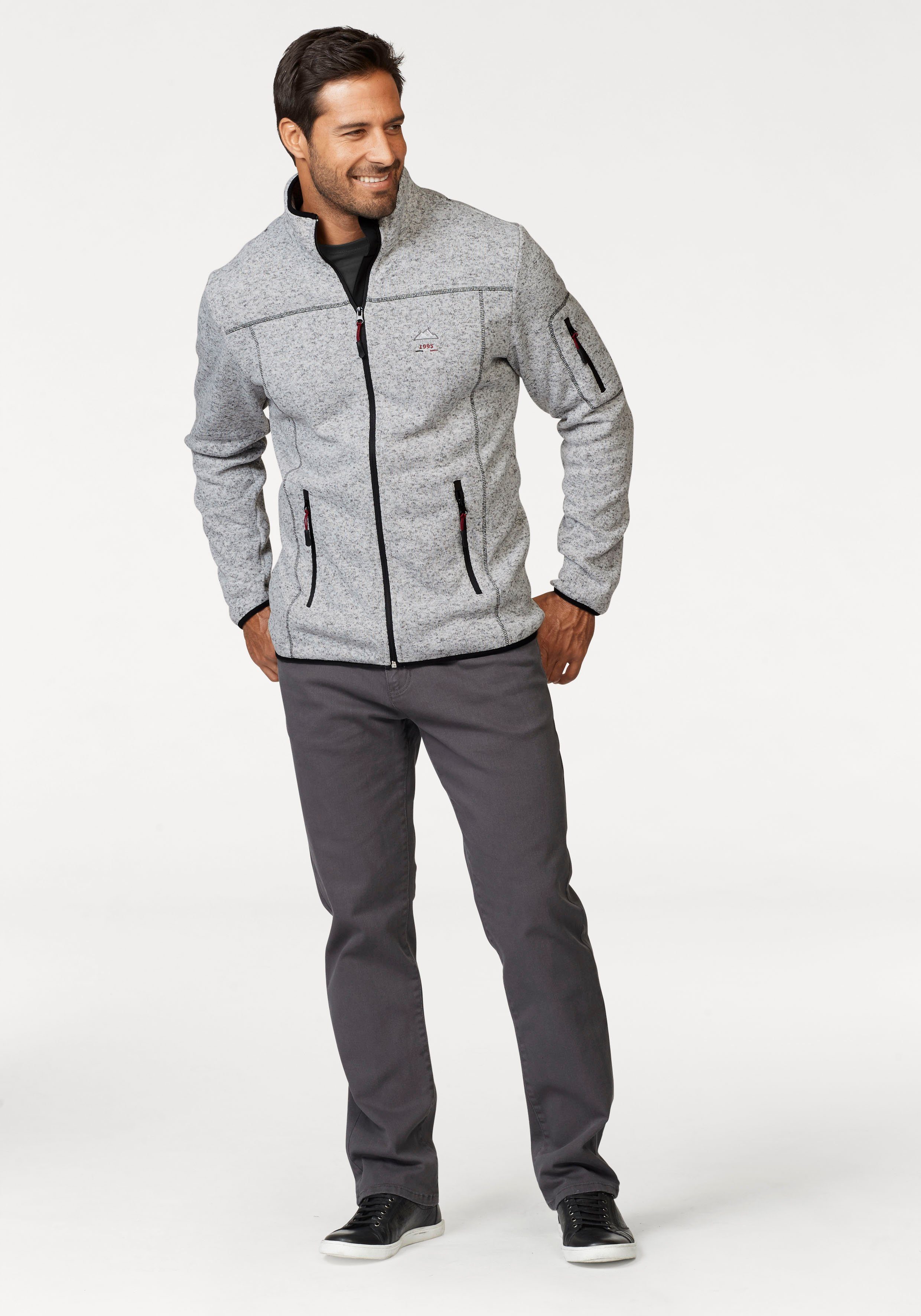 Man's World Gebreid fleecejack voor de herfst, met ritszakken, met staande kraag