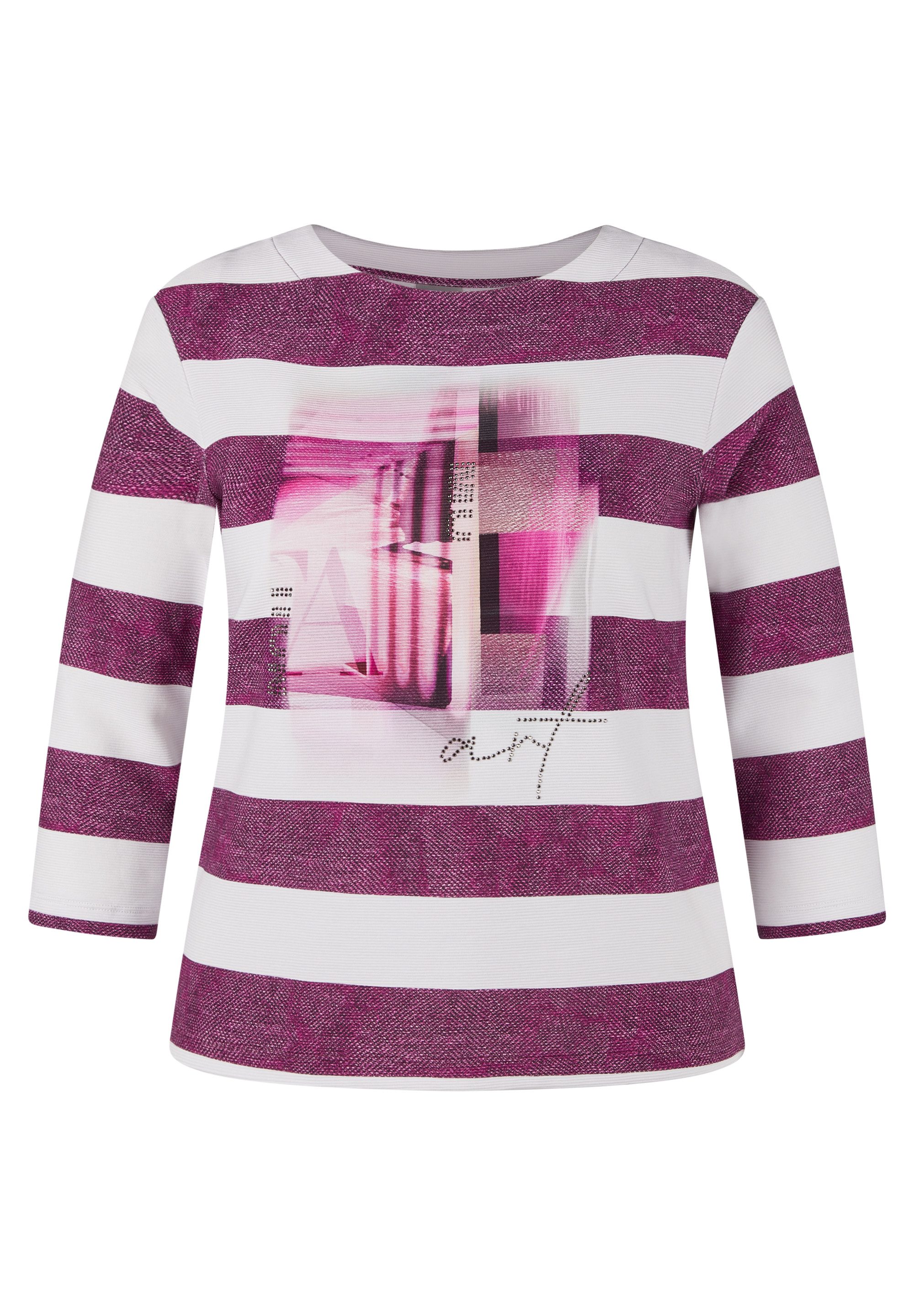 Rabe Shirt met 3/4 mouwen in streepdesign en met print