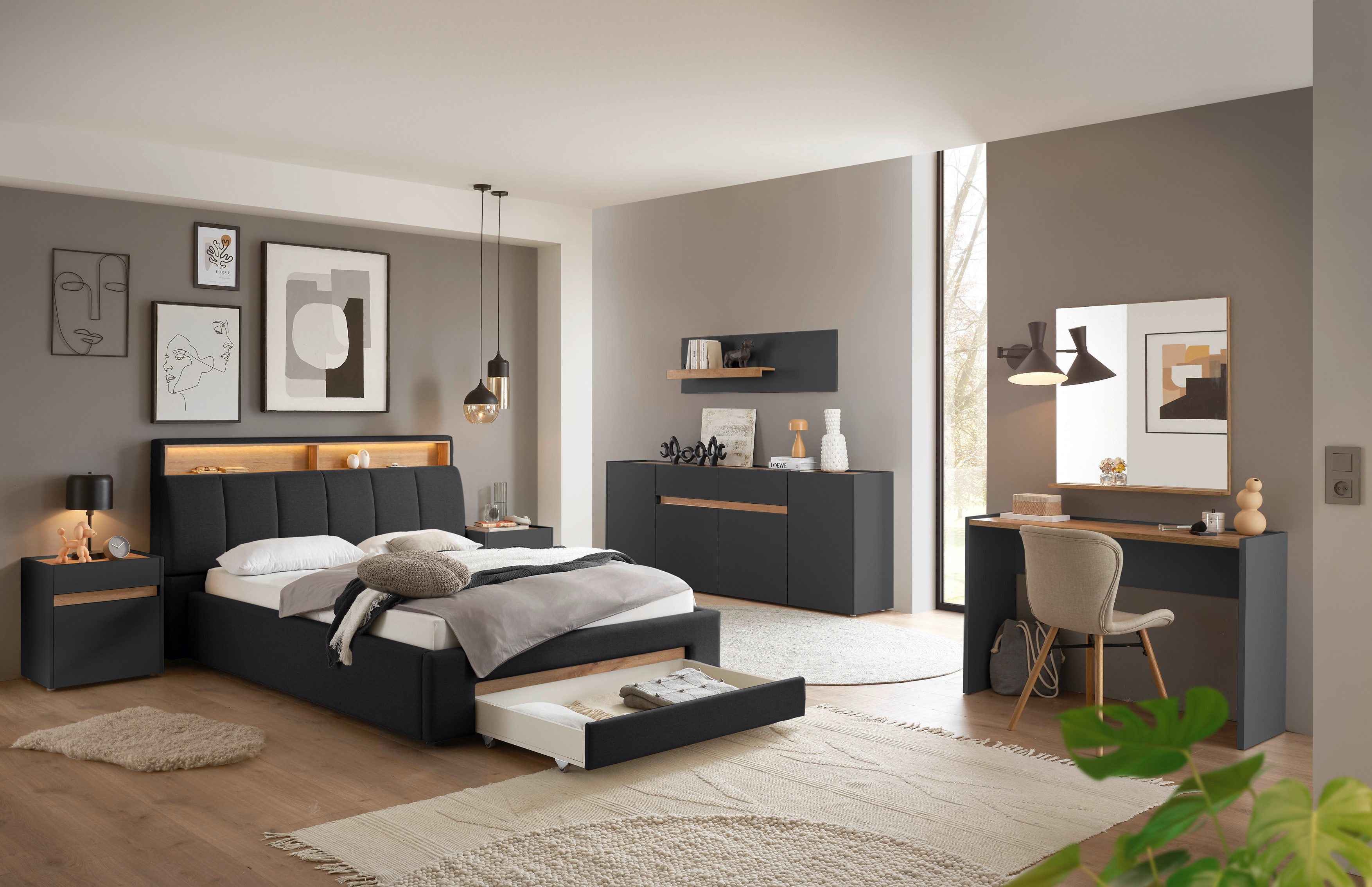 INOSIGN Gestoffeerd bed CiTY/GiRON,, gepolsterd opbergbed, met LED-verlichting Bedkisten met hondenbed of als opbergruimte, opklapbare hoofdeinden
