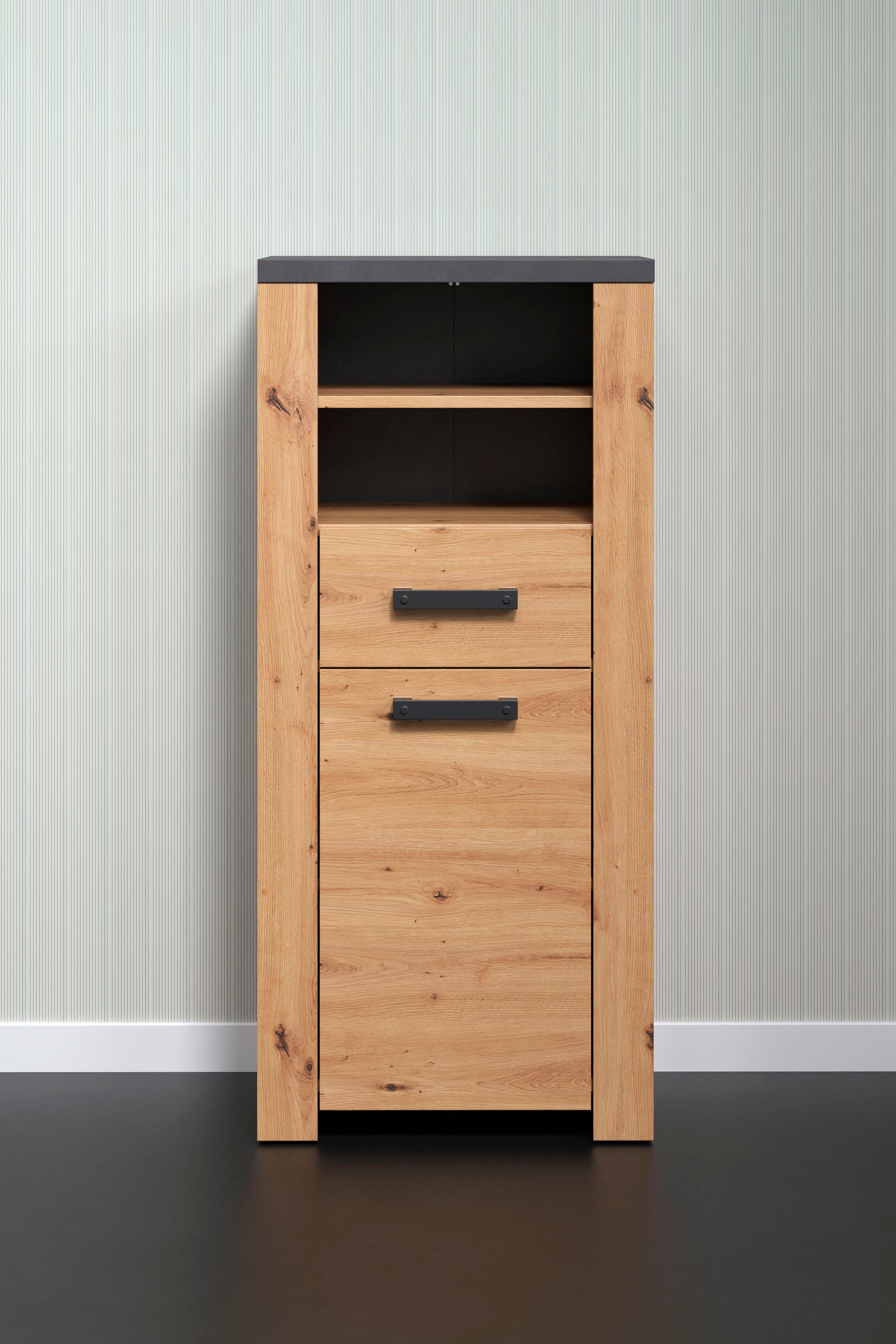 Home affaire Halfhoge kast Ambres Badkamerkast in matte echt houtlook - afmetingen (B/D/H) 53/35/118 cm (1 stuk)