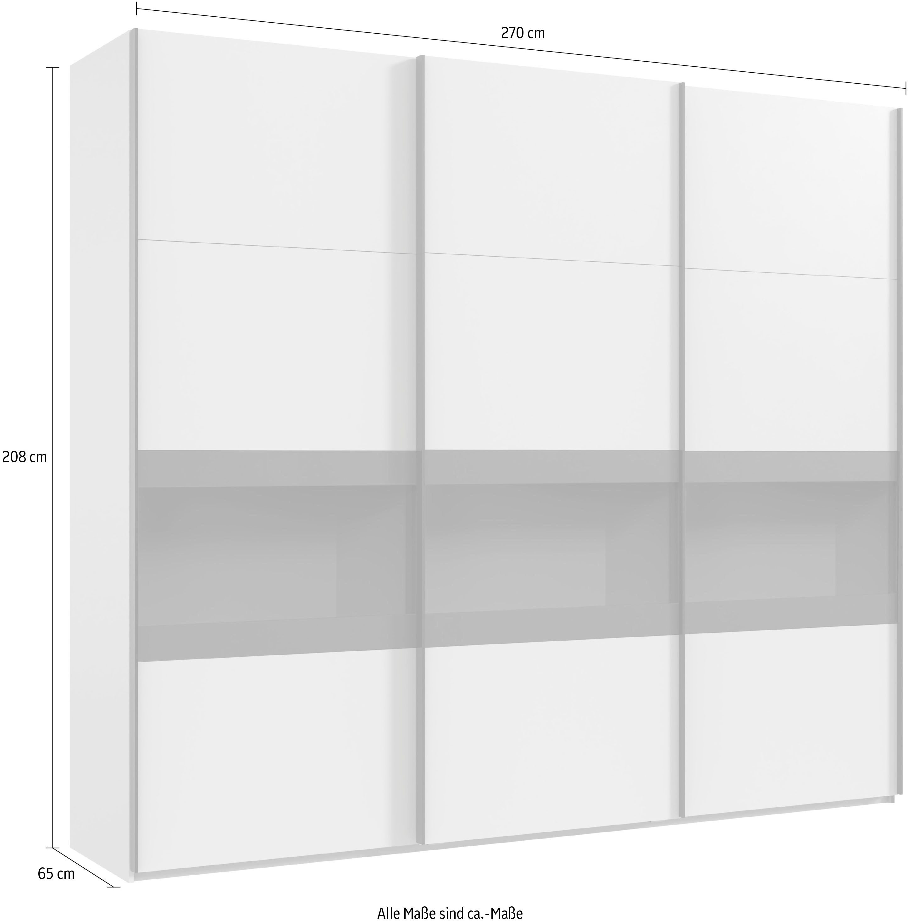 Wimex Schuifdeurkast Easy Plus, kledingkast Made in Germany met glazen inzet/ rookglas, vele breedtes beschikbaar, zwarte handgrepen