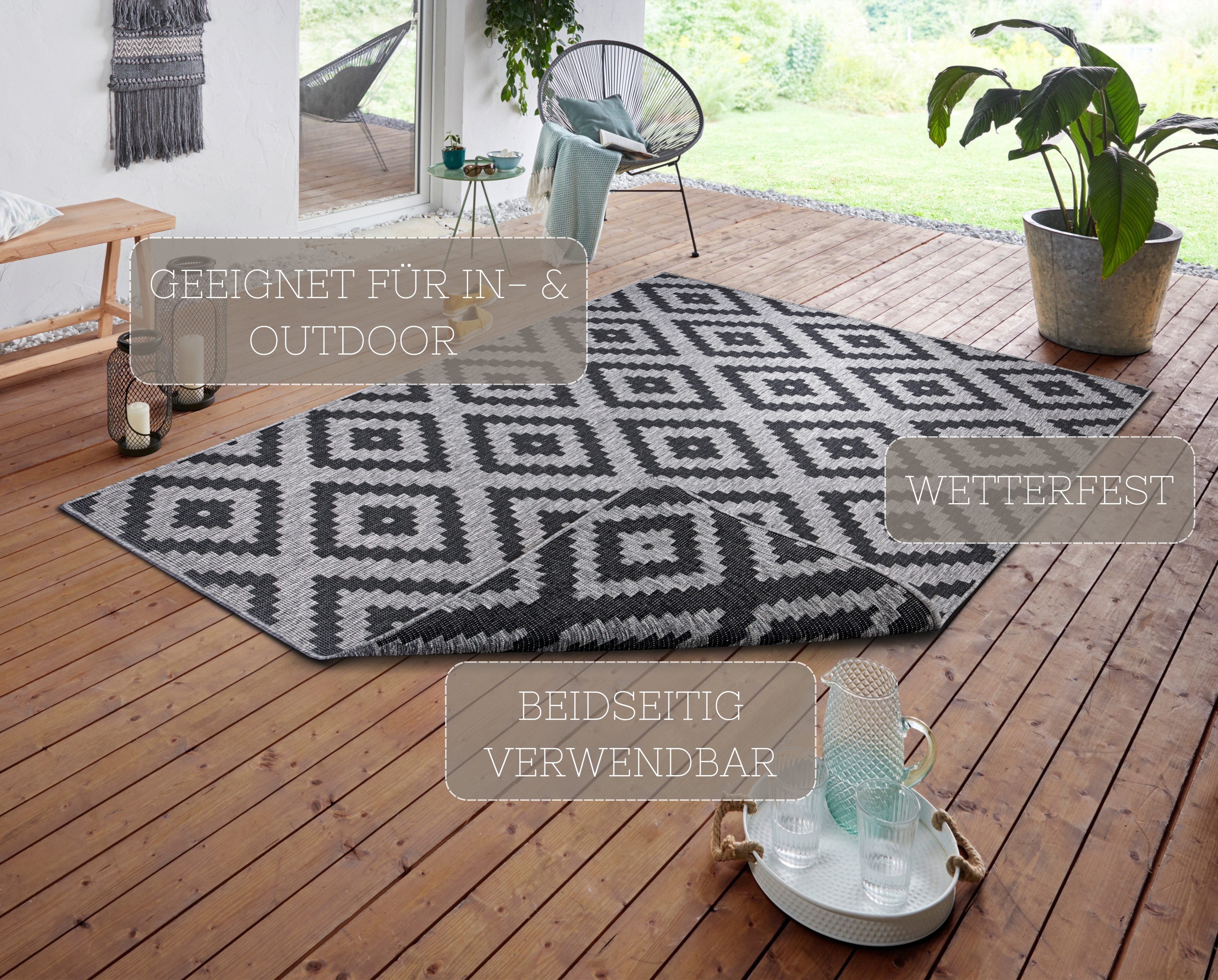 NORTHRUGS Vloerkleed Malta tweezijdig te gebruiken kleed Binnen- en buitengebruik, weerbestendig, balkon, terras, ruit, loper, woonkamer