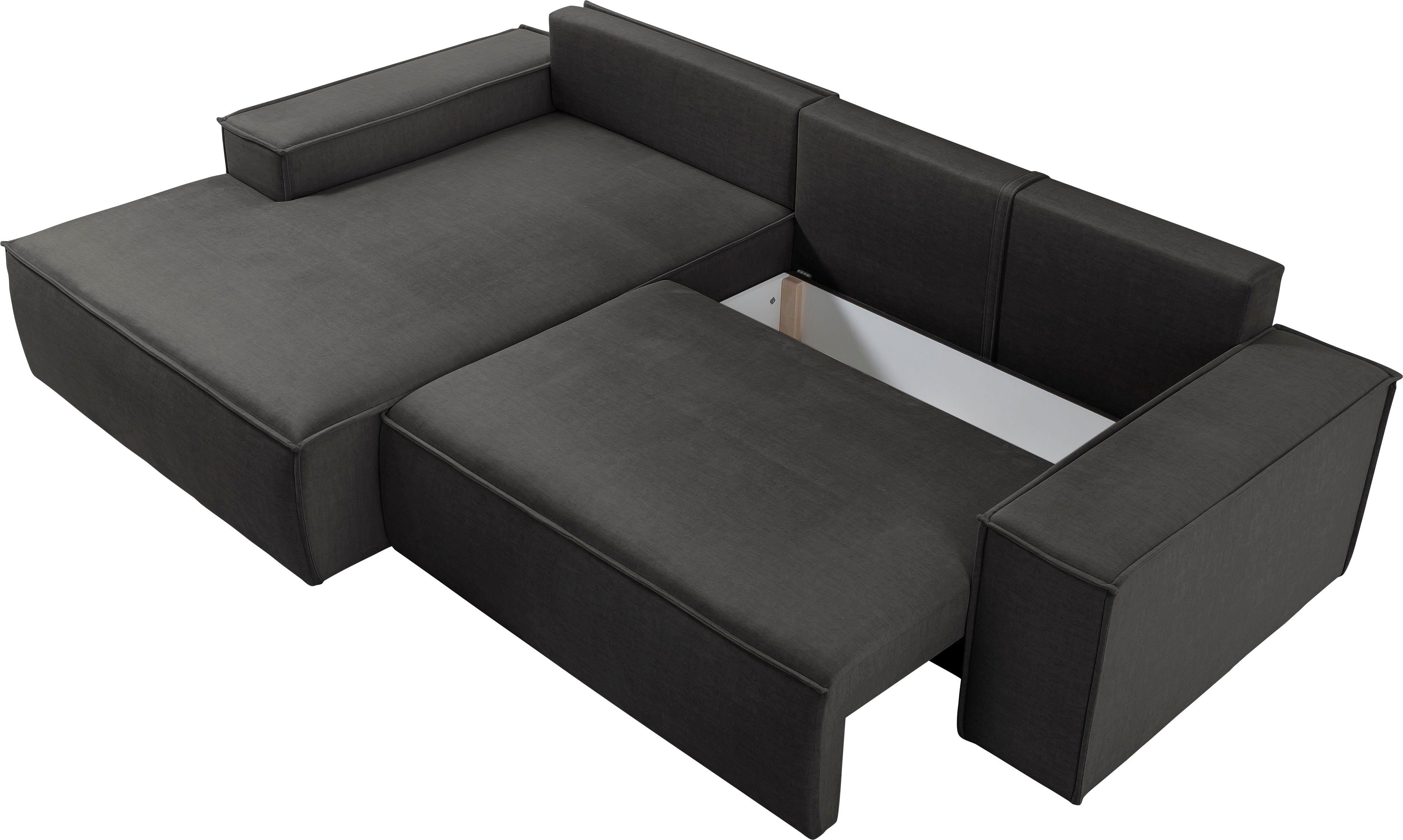 Home affaire Hoekbank SHERWOOD bedbank 267 cm, L-model, Slaapfunctie met bedlade (210x136 cm), cord, vintage, fluweel