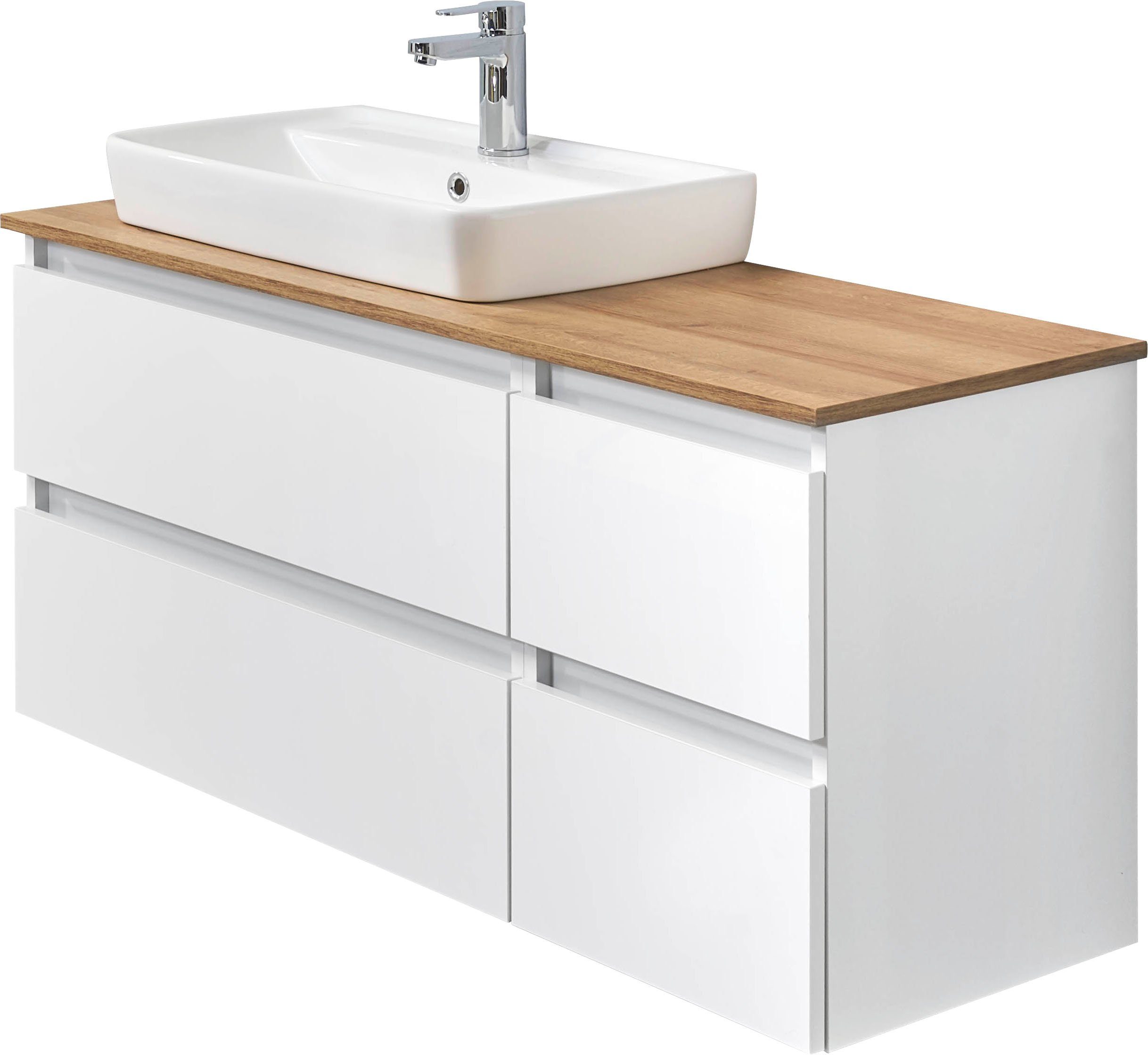 Saphir Wastafelonderkast Quickset wastafel met keramische opzetwasbak, wandbevestiging wastafelmeubels wit