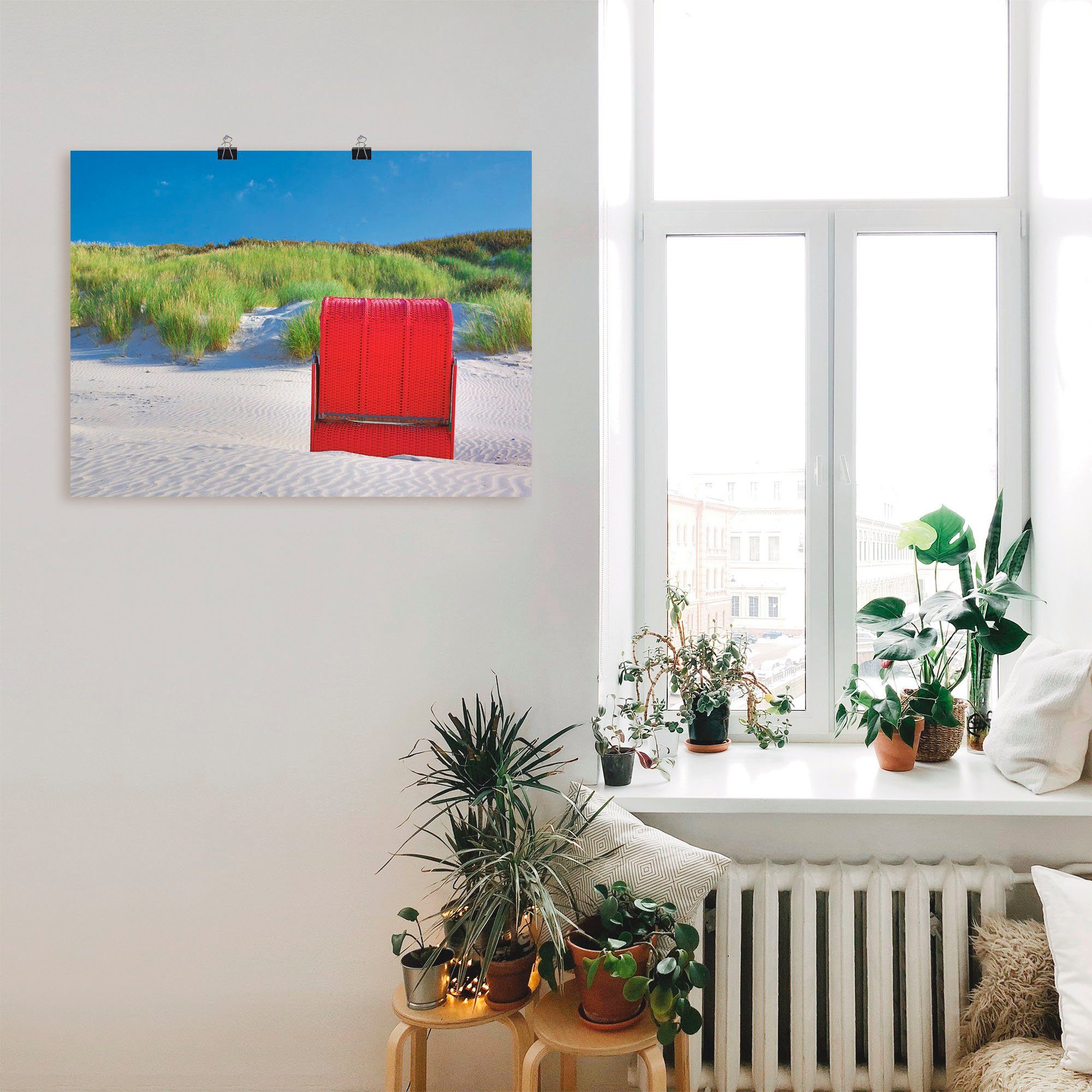 Artland Artprint Rode strandstoel als artprint op linnen, muursticker of poster in verschillende maten