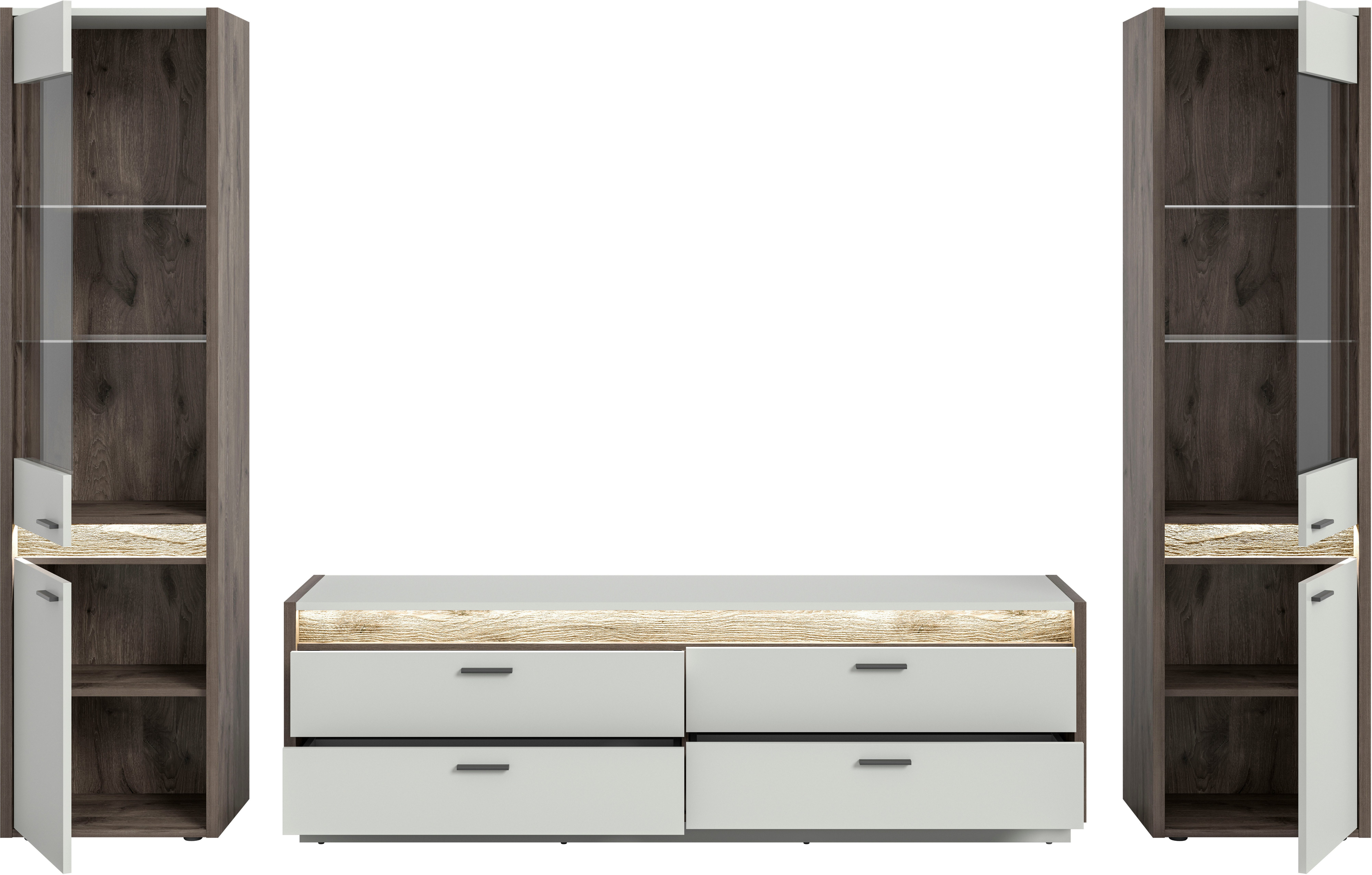 INOSIGN Wandmeubel Treviso, Breedte 319 cm, bestaand uit: 2x Vitrine en 1x Lowboard (3-delig)