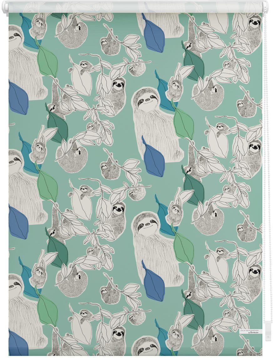 LICHTBLICK Rolgordijn met zijbediening Rolgordijn Klemmfix, zonder boren, verduistering, Sloths on turquoise - groen (1 stuk)
