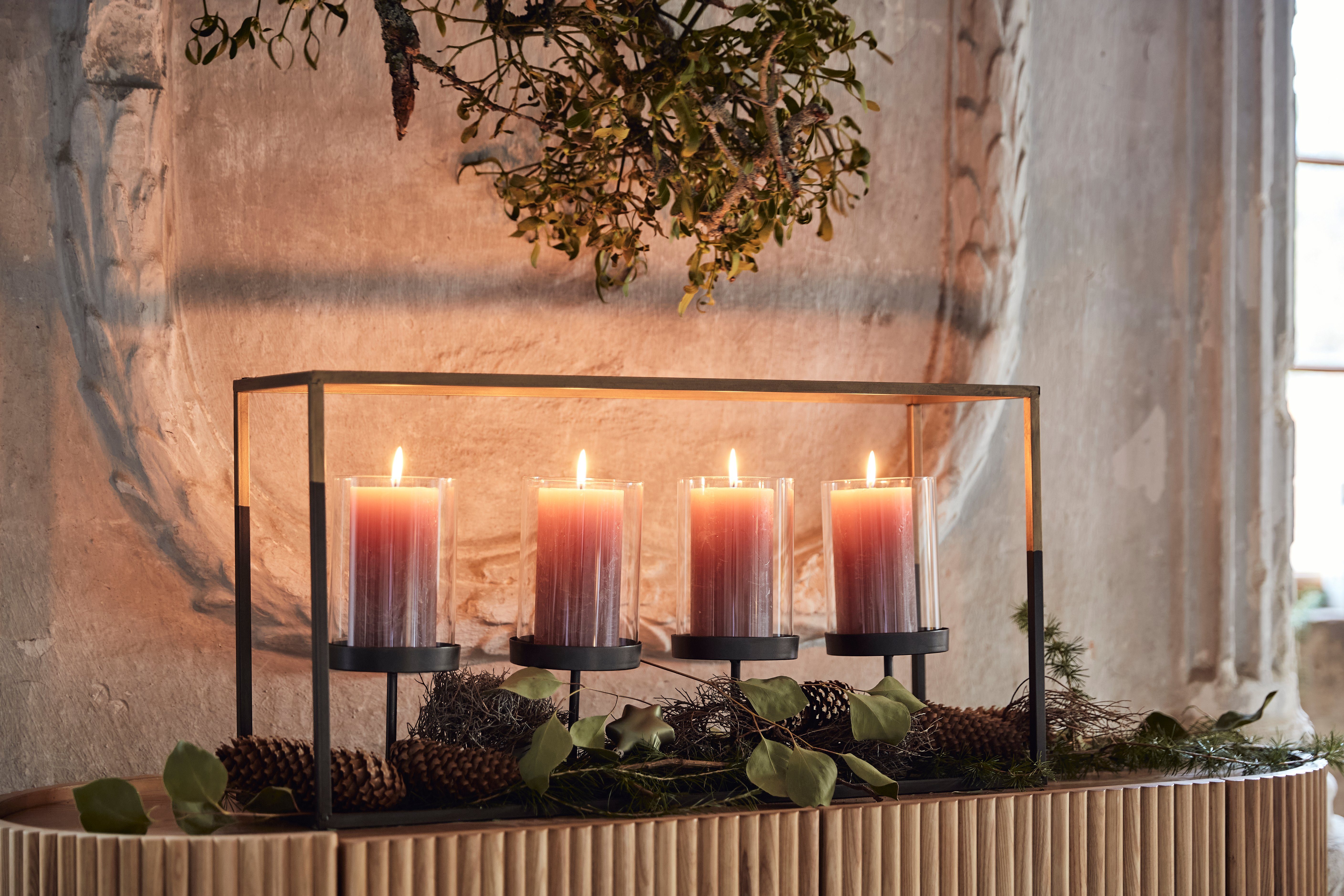 Creativ deco Adventsverlichting Kerst versiering met glas, voor stompkaarsen, hoogte ca. 35 cm (1 stuk)