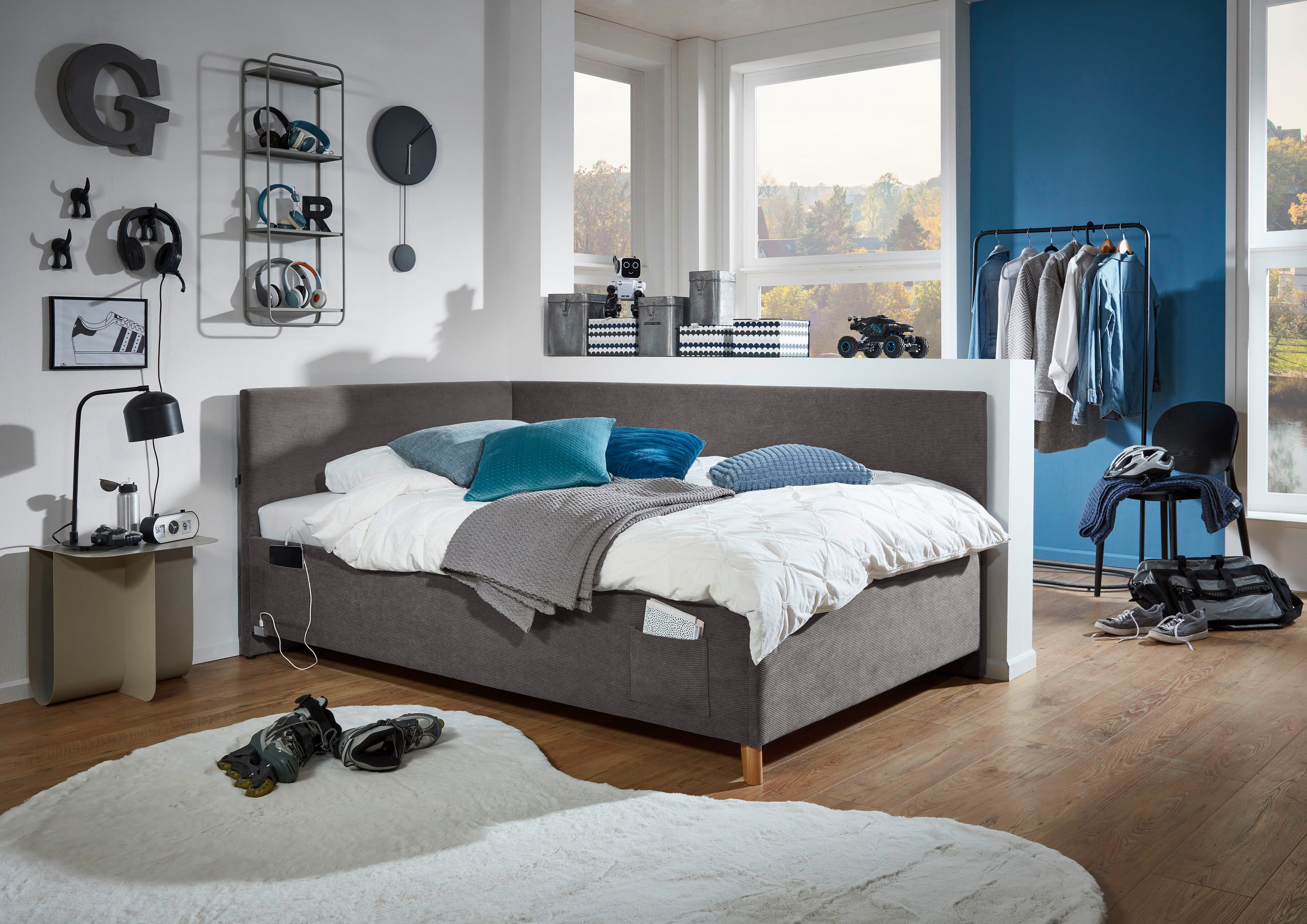 meise.möbel Kinderledikant COOL II Bekleed bed naar keuze met bedkist, tienerbed inclusief USB-aansluitingen eenpersoonsbedden zwart