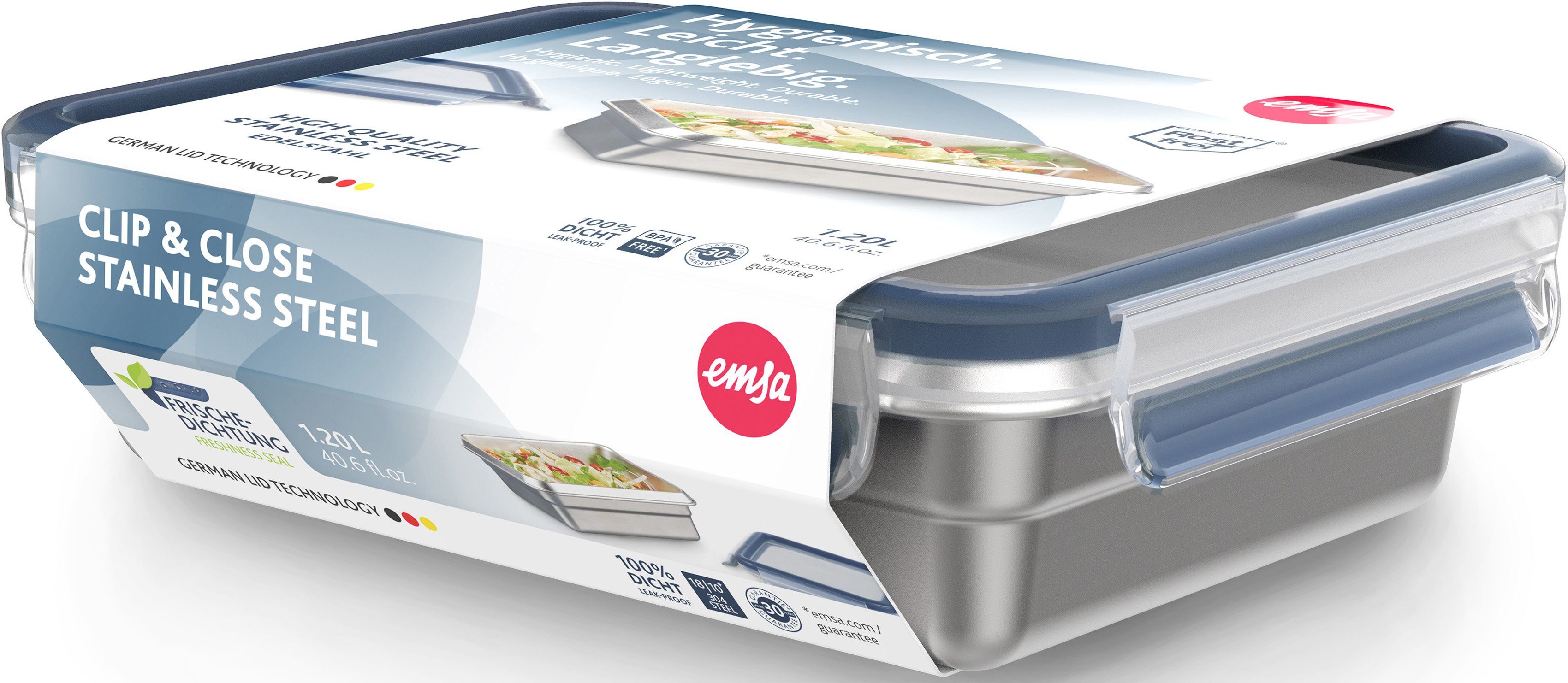 Emsa Vershoudtrommel Clip & Close Roestvrij staal, vorst-, vaatwasser- en ovenbestendig (set, 1-delig)