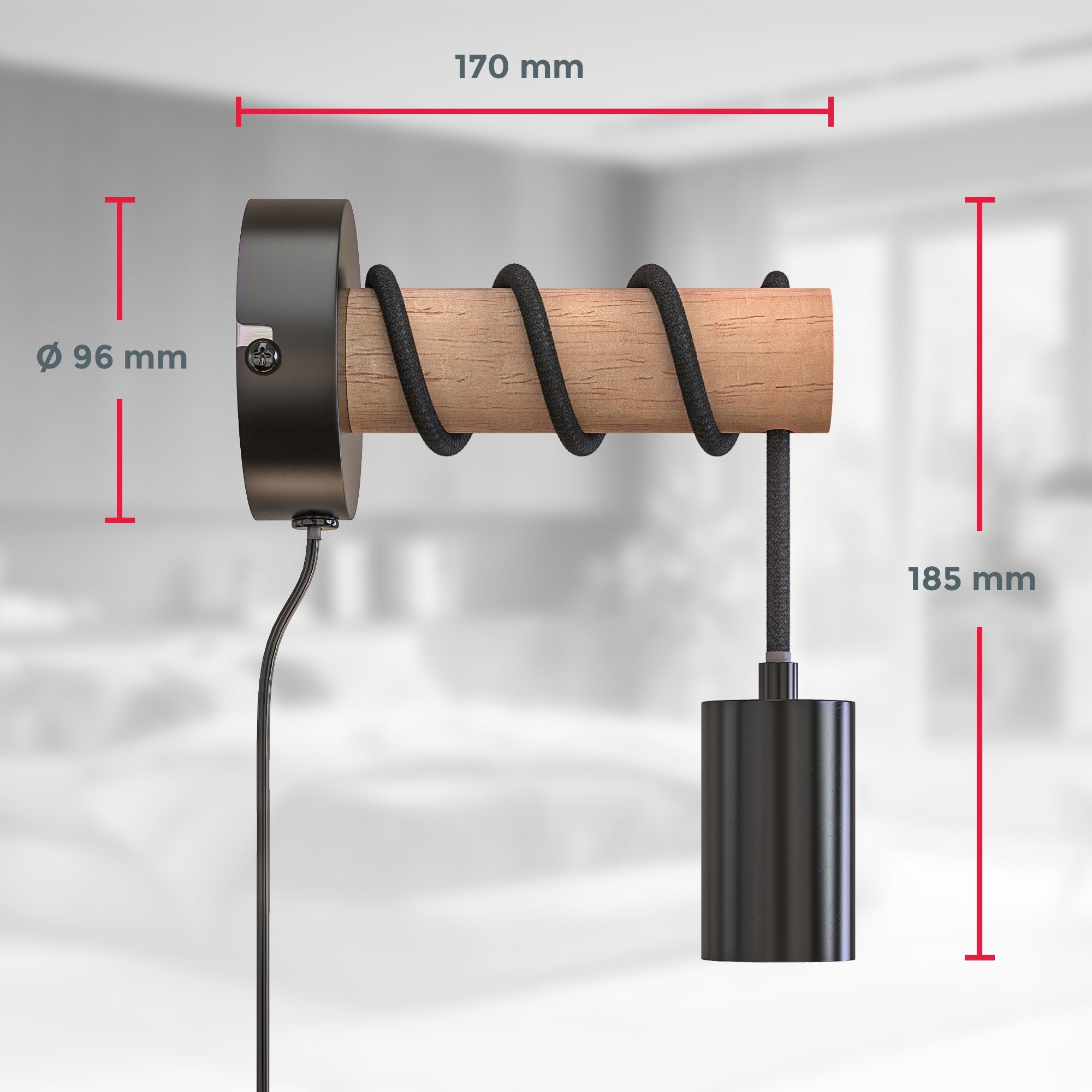 B.K.Licht Wandlamp Wandlamp, 1-vlamig, industriële stijl, retro, staal, hout, rond