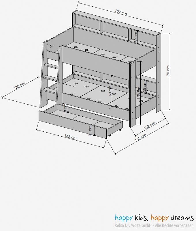 Relita Stapelbed Sway 2 ligoppervlakken, met ladder, planken aan de achterkant, optioneel met matras