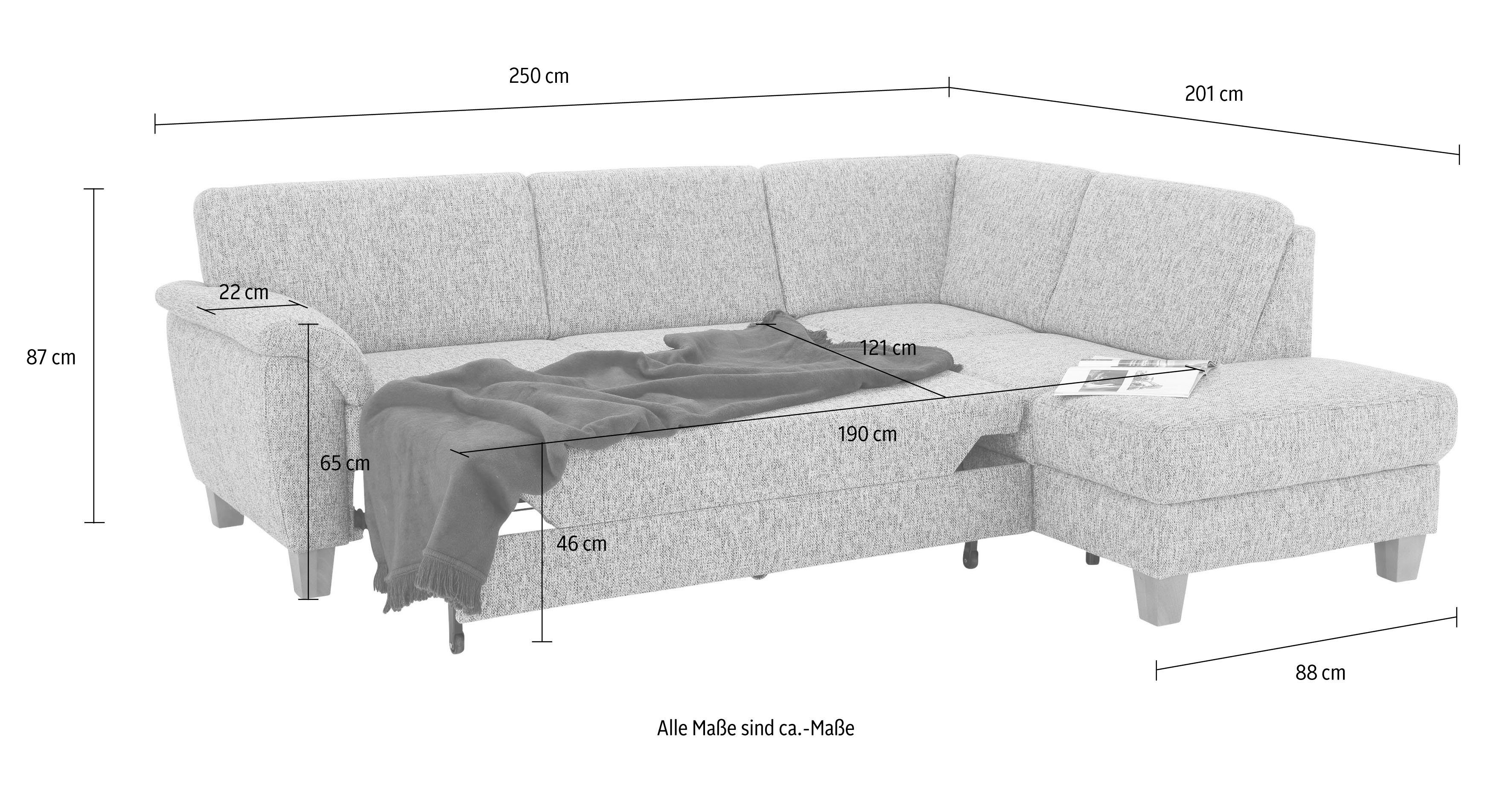 Home affaire Hoekbank Alta L-vorm met binnenvering en contrastnaad, poten beuken eikenkleur