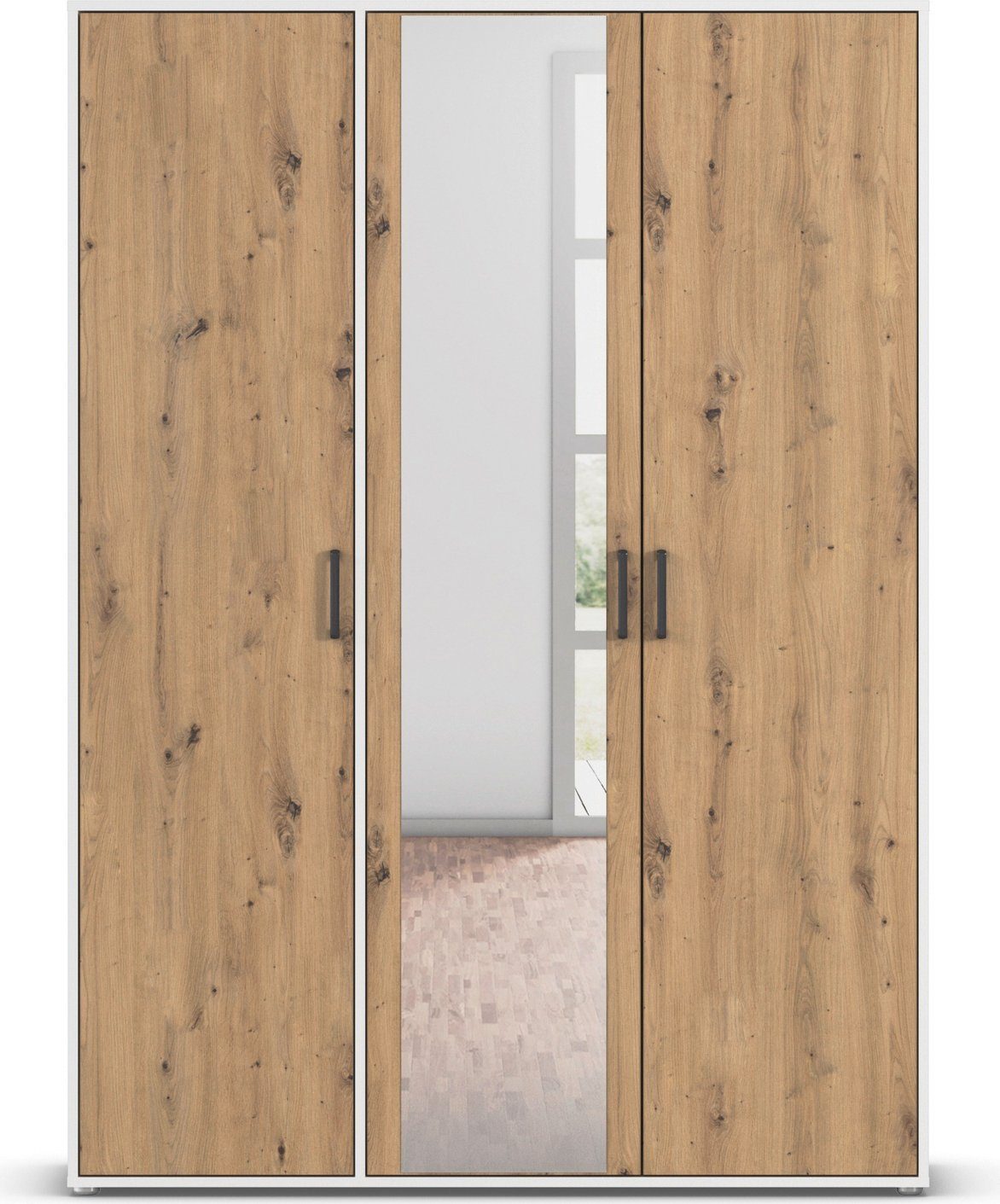 rauch Draaideurkast Voyager met moderne grepen in grijs-metallic en spiegel
