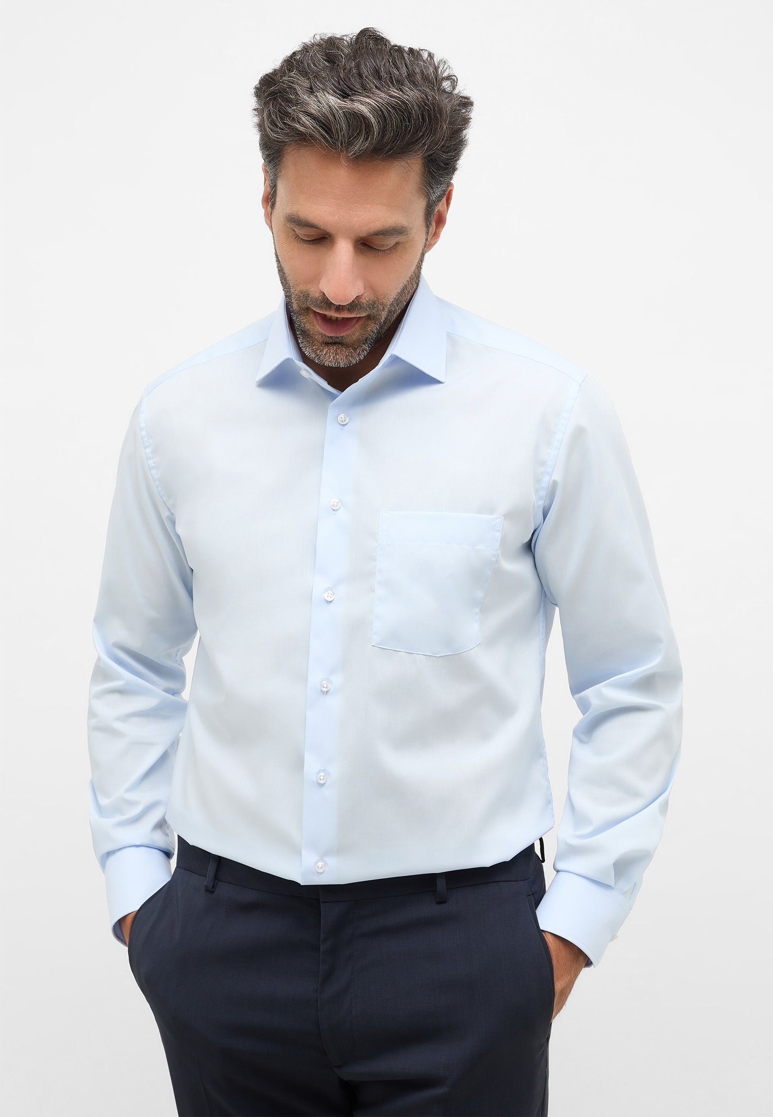 Eterna Overhemd met lange mouwen MODERN FIT NON IRON (strijkvrij) heren overhemden maat 48 blauw