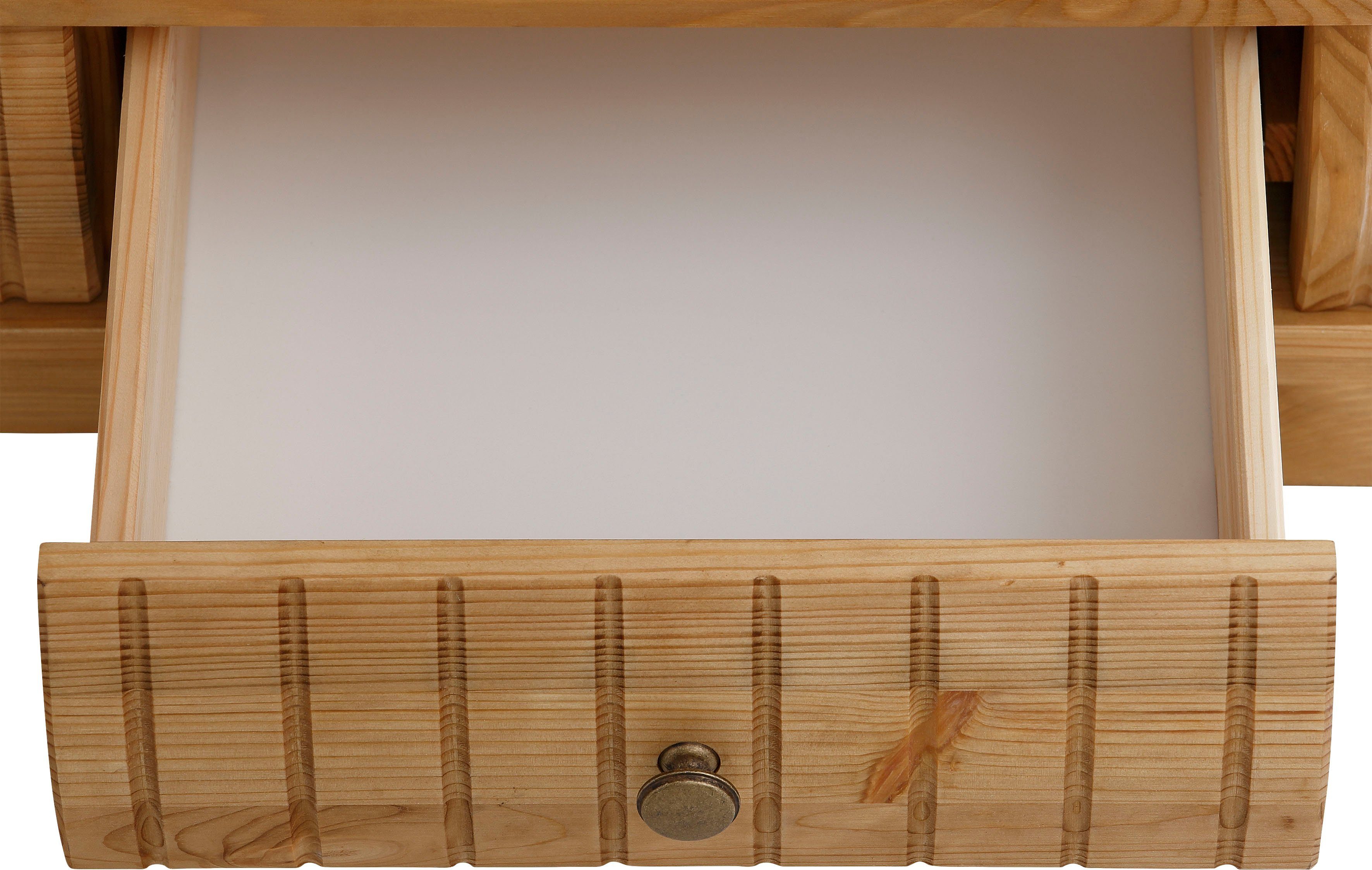 Home affaire Vitrinekast Teresa met 2 glazen deuren en 2 lades, hoogte 120 cm, van massief hout