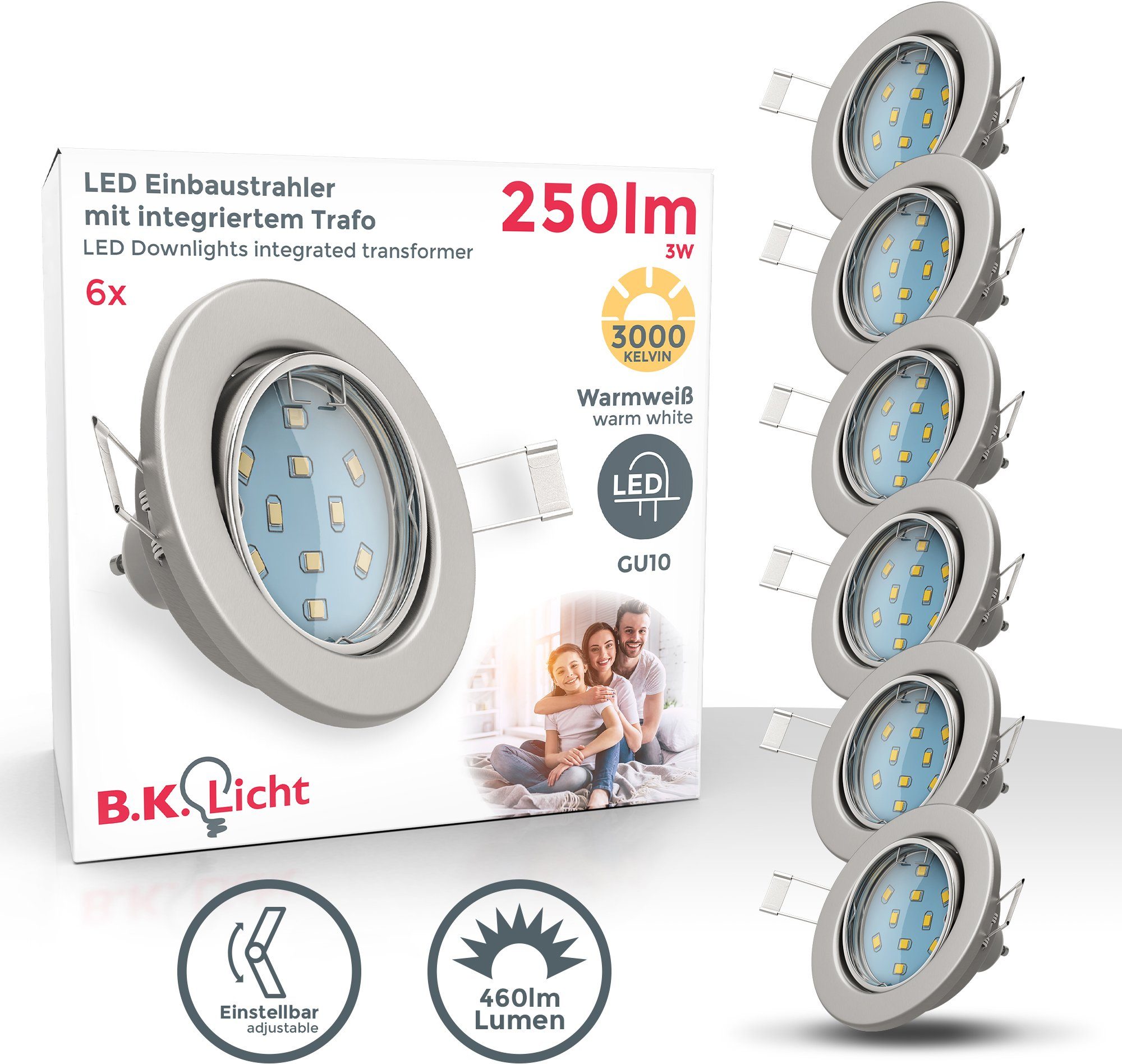 B.K.Licht Ledinbouwlamp Hila LED inbouwspot draaibaar incl. 3W 250 lumen GU10 3.000K 6-set