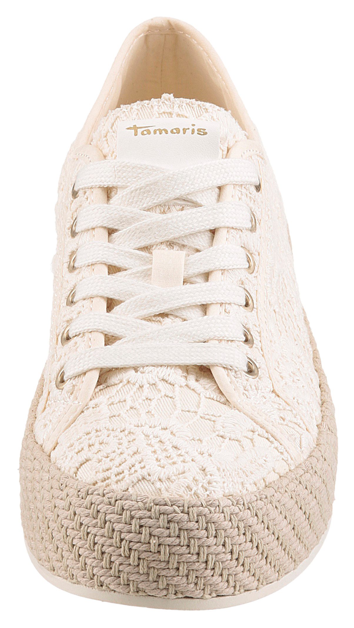 Tamaris Plateausneakers , freizeitschoen, lage schoen, veterschoen met haakapplicatie