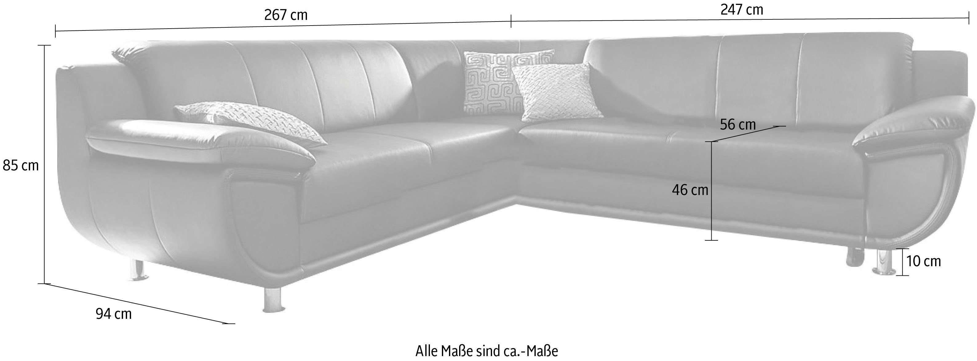 TRENDMANUFAKTUR Hoekbank Rondo optioneel met slaapfunctie, 267x247 cm (BxD), brede armleuningen