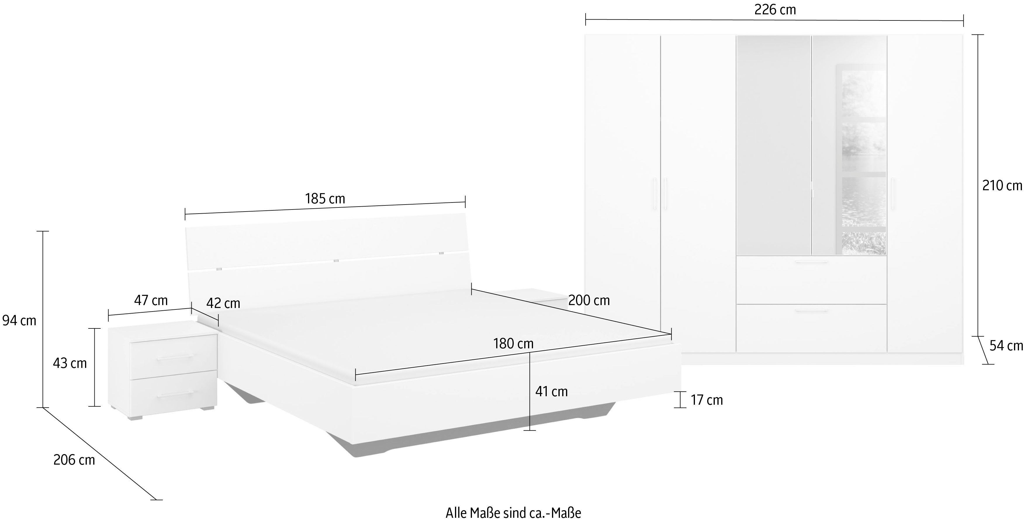 Slaapkamerserie Compleet slaapkamer Challenger (Set van 4 delen) Kast 2 breedtes, bed 3 breedtes, 2 nachttafels MADE IN GERMANY