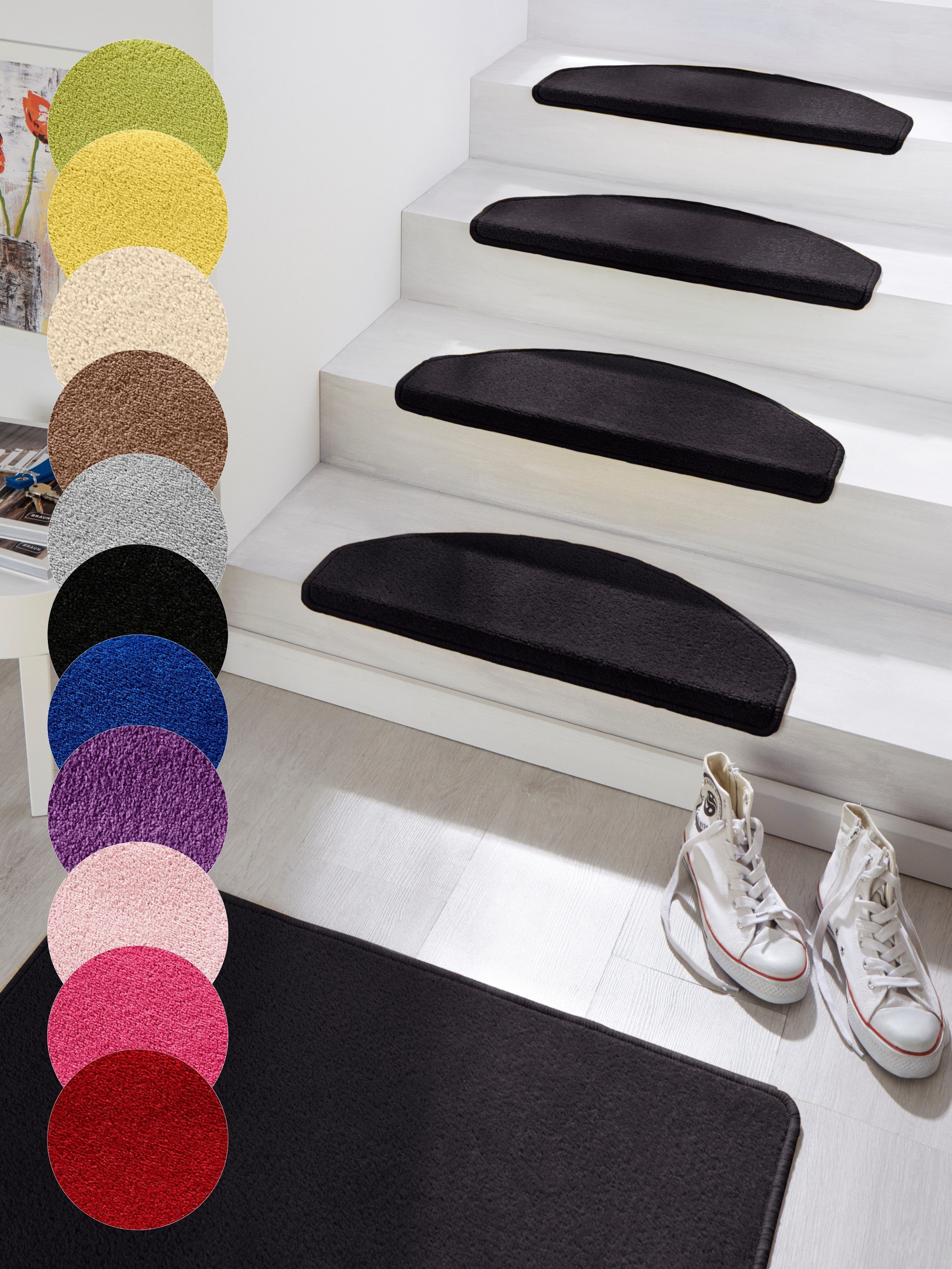 HANSE Home Tredemat Fancy 15 stuks, trapmatten, zelfklevend, traptapijt, traptreden trapbekleding maat 15x 23x65 cm zwart