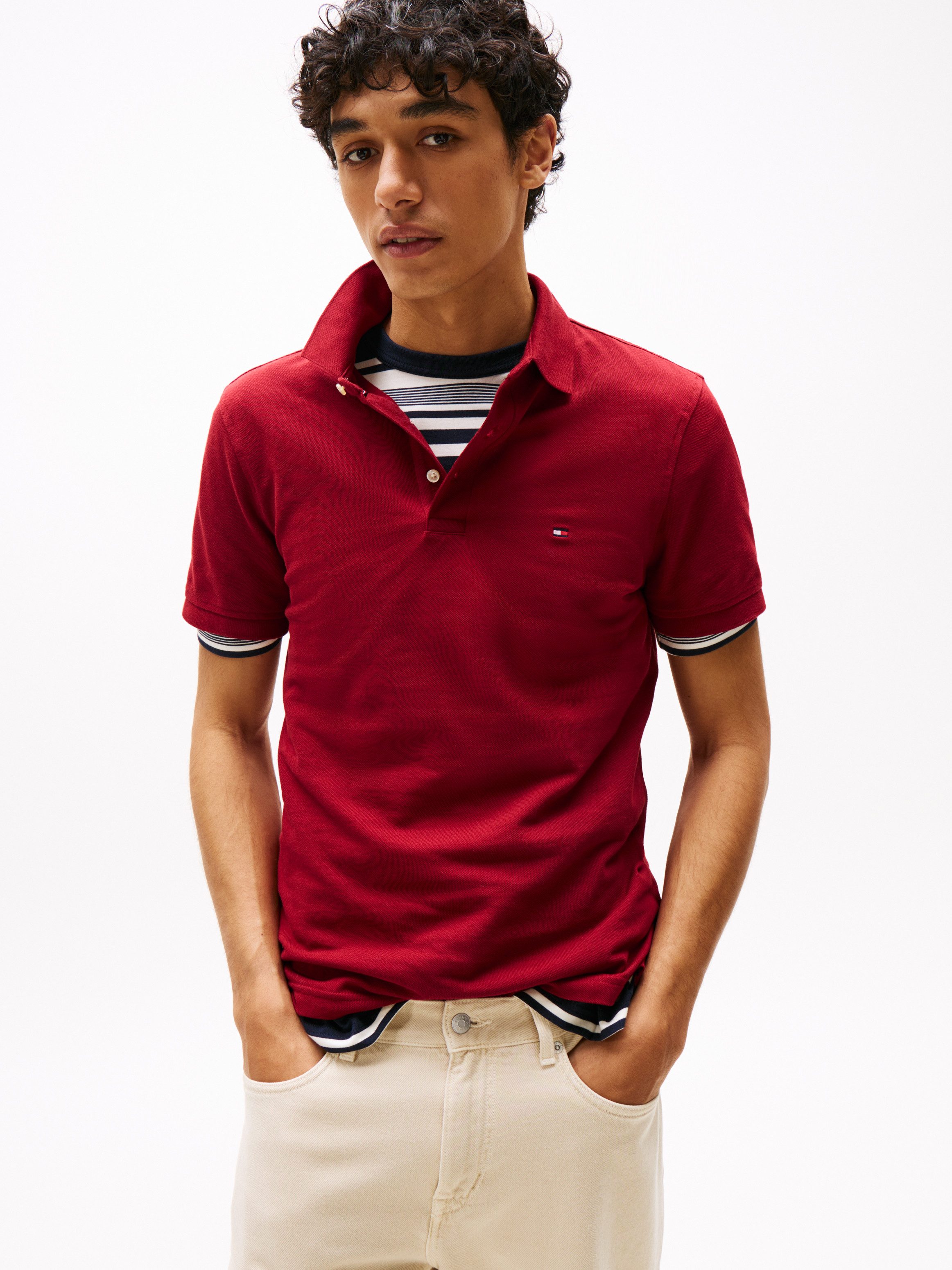 Tommy Hilfiger Poloshirt 1985 SLIM POLO Merkborduurwerk, van katoen-piqué