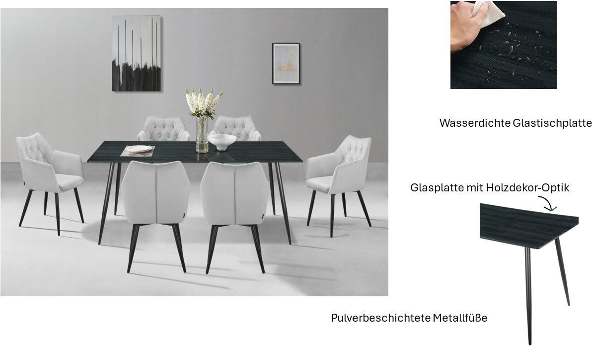 Home affaire Eettafel Turah, TOPSELLER!, OTTOs keuze met glazen blad in houtlook, tijdloos ontwerp, onderhoudsvriendelijk
