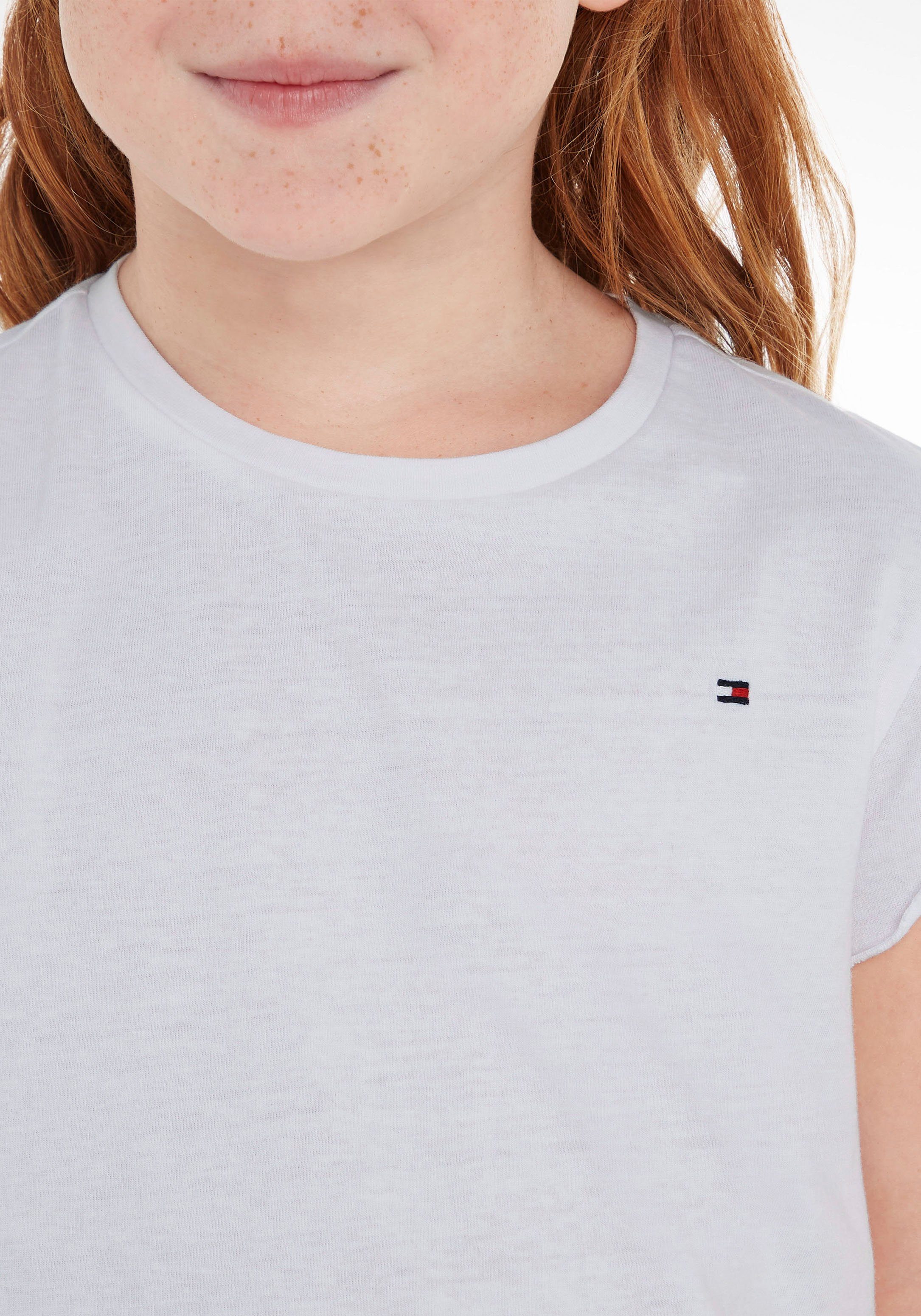 Tommy Hilfiger T-shirt ESSENTIAL RUFFLE SLEEVE TOP S/S met golfrand, logo-geborduurde details
