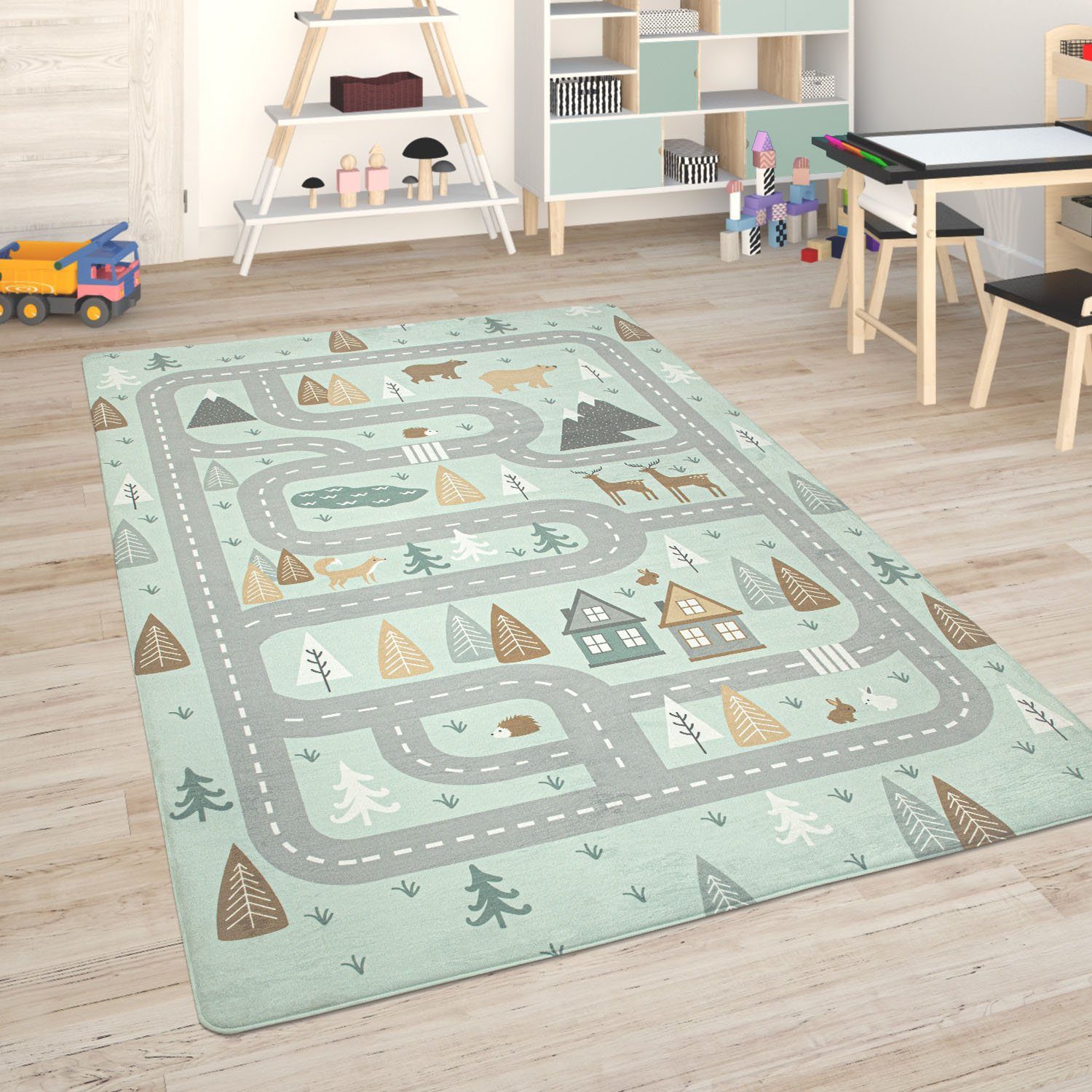 Paco Home Kindervloerkleed Chicos 550 Platweefsel, straten-speelkleed, kinderkamer