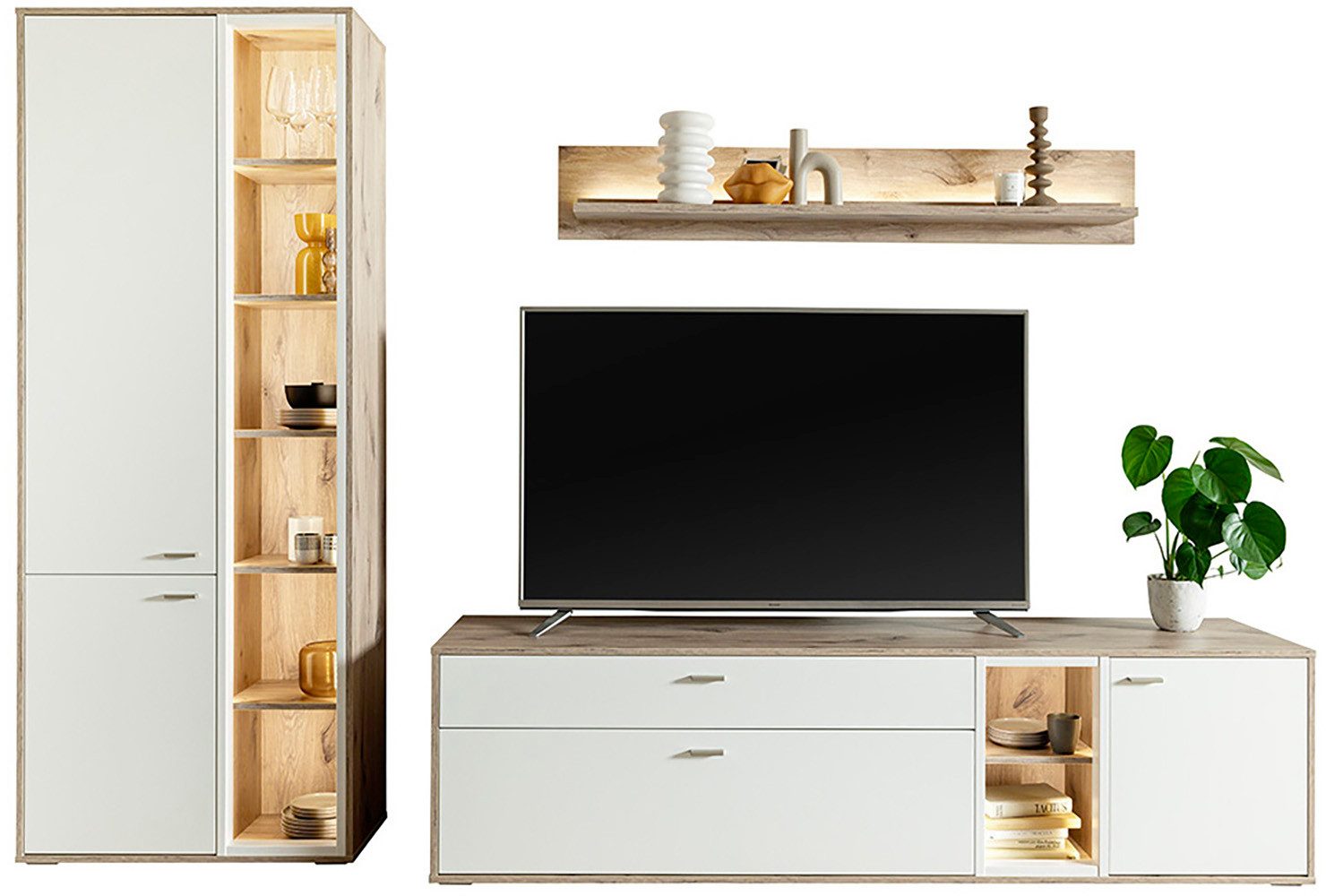 MCA furniture Wandmeubel SANTERNO Woonkamer set (3-delig), deuren & lades gedempt, breedte 292 cm (complete set, 3-delig)