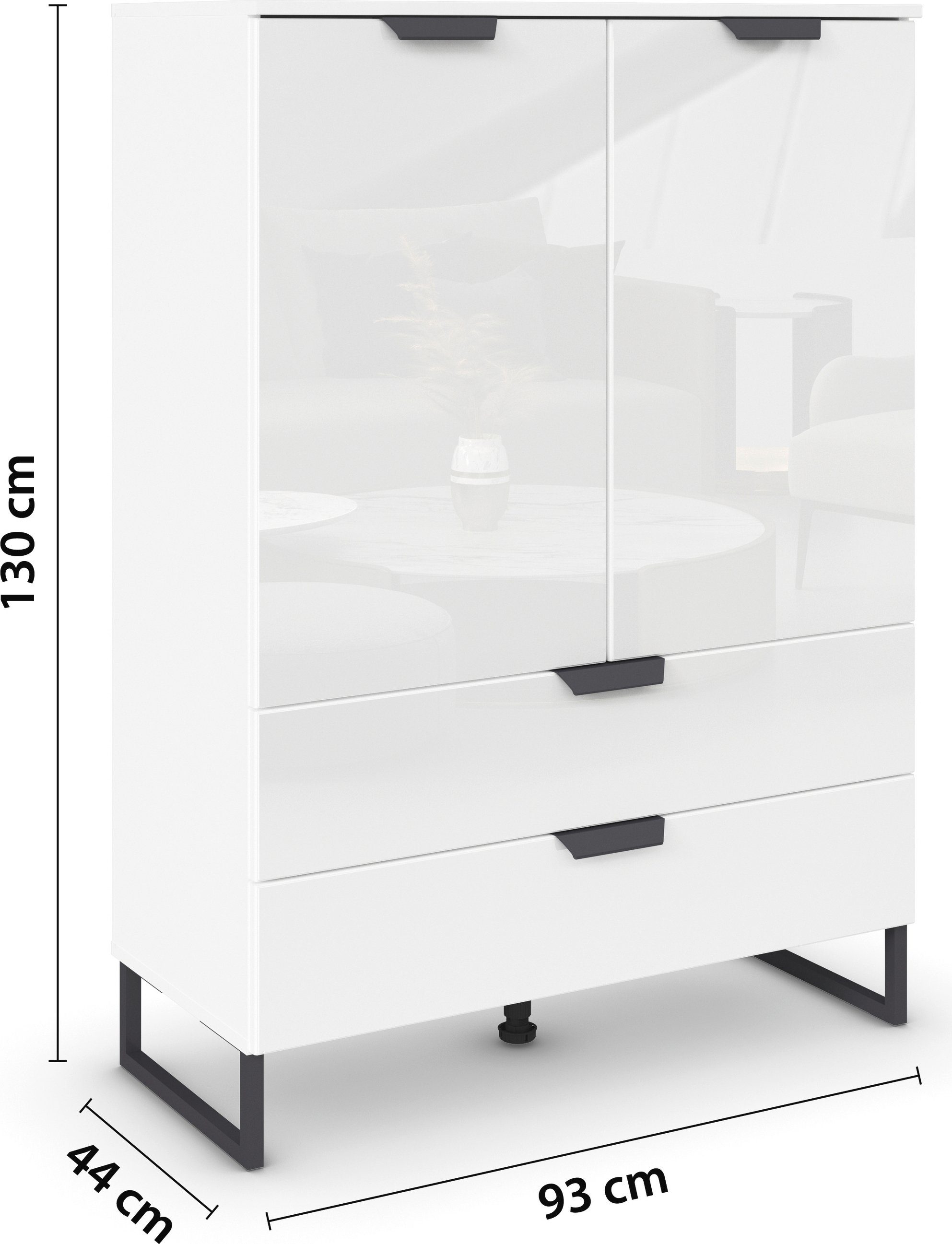rauch Hoge kast Modern by Aditio met glazen front en sledevoet, 2 lades met softclose-functie