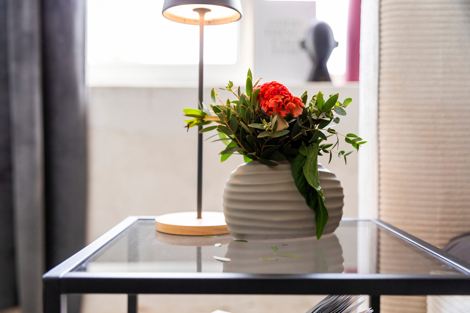 I.GE.A. Siervaas KERAMIK-VASE 2-delig set kleine vaas wit modern keramiek tafel keuken kantoor pampasgras
