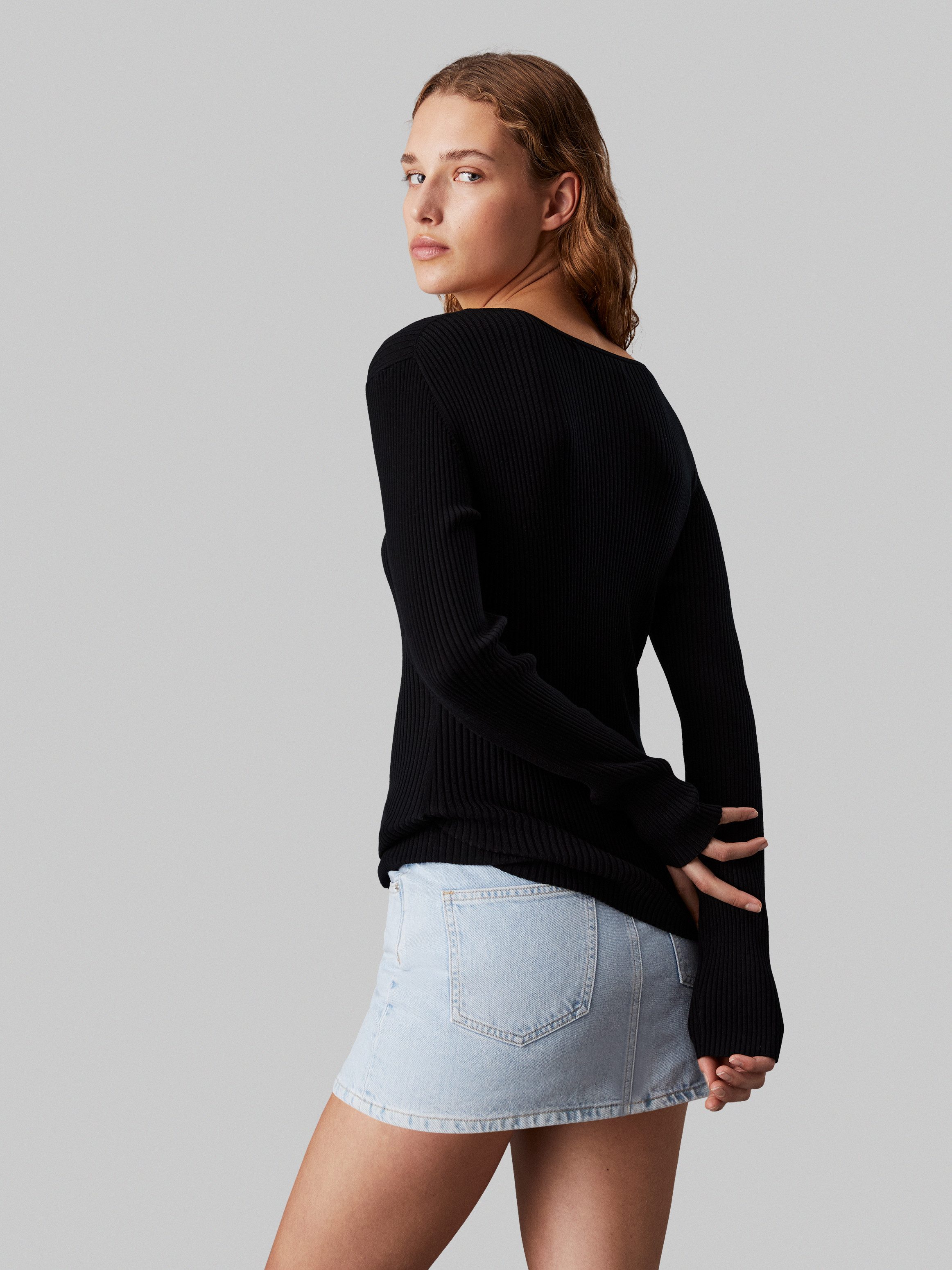 Calvin Klein Trui met ronde hals WOVEN LABEL TIGHT SWEATER