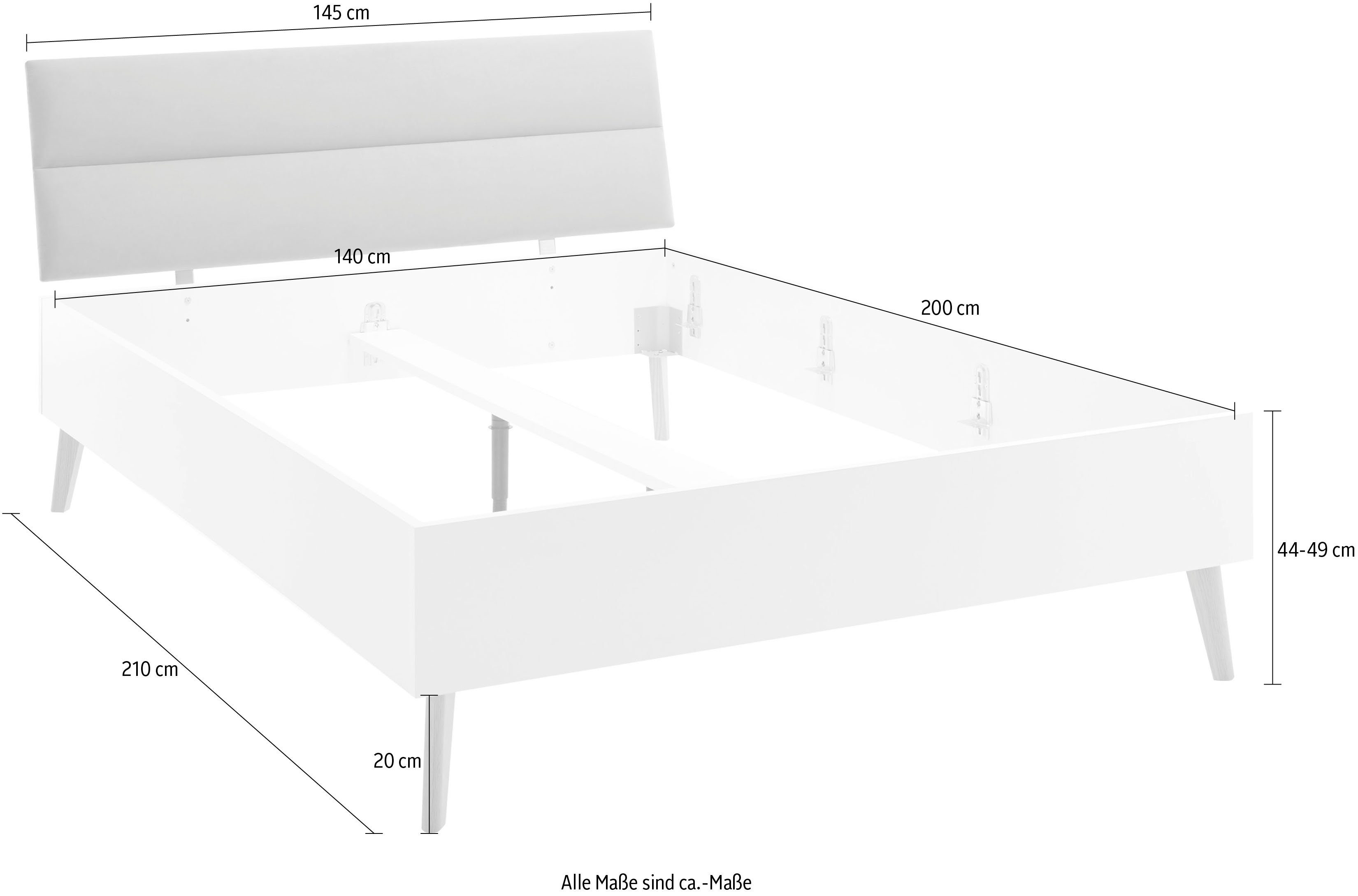 andas 1-persoonsledikant MERLE bed in Scandinavisch design, bedframe met massief houten poten