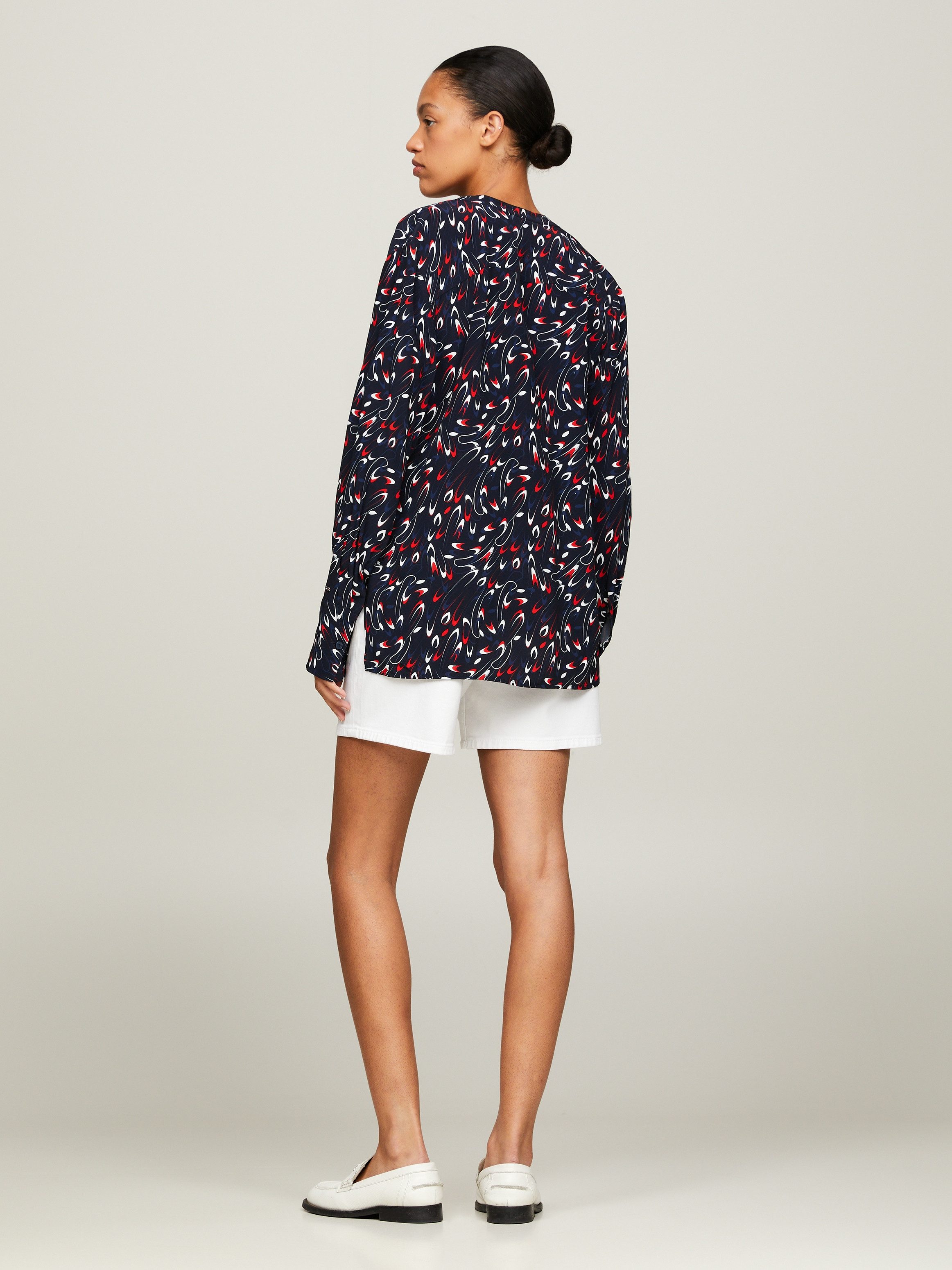 Tommy Hilfiger Blouse met lange mouwen SMALL RIBBON COLLARLESS REG LS
