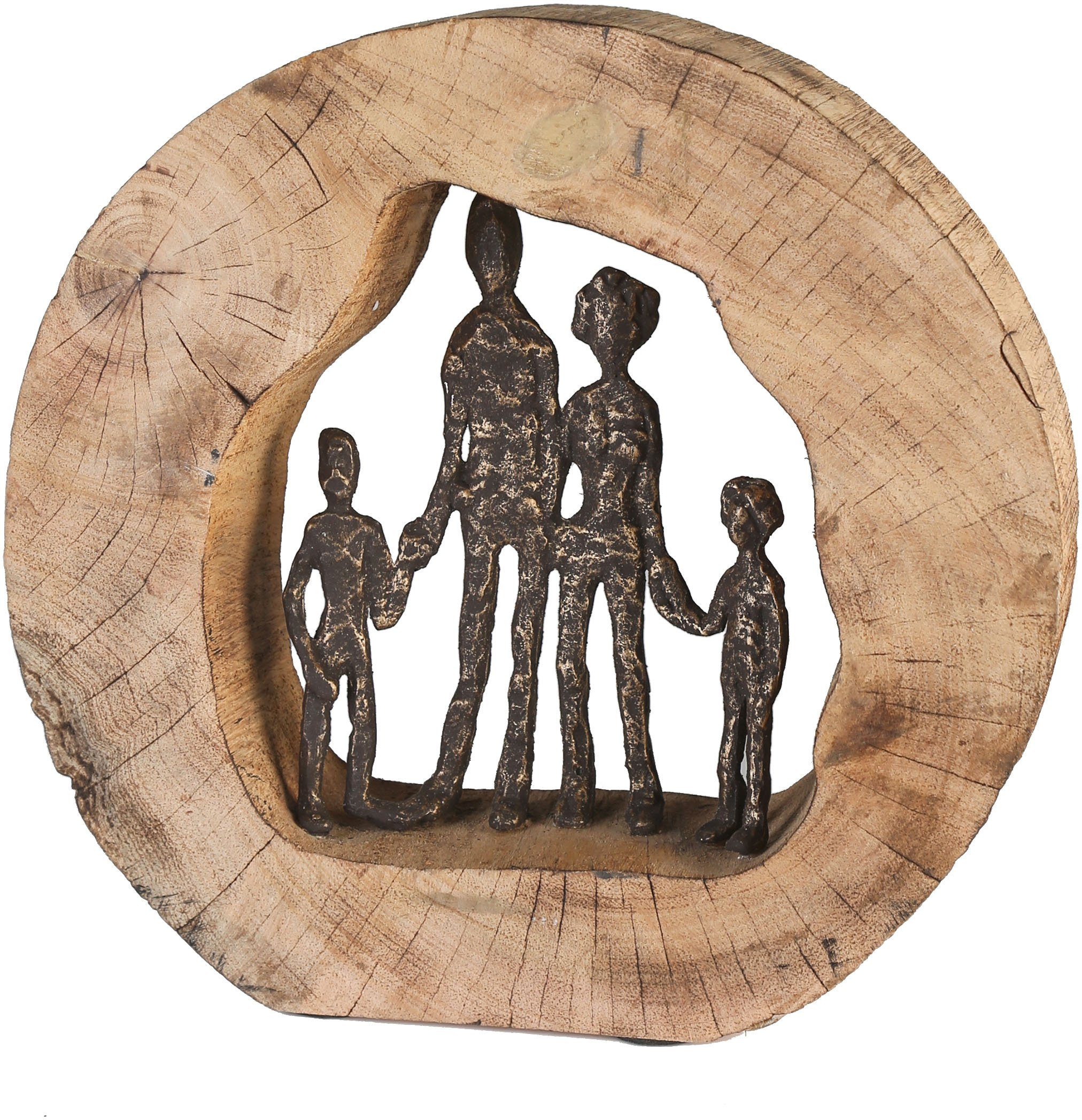 Casablanca by Gilde Decoratief figuur Sculptuur gezin Decoratief object, hoogte 28 cm, van metaal en hout-boomschijf, woonkamer (1 stuk) beelden &